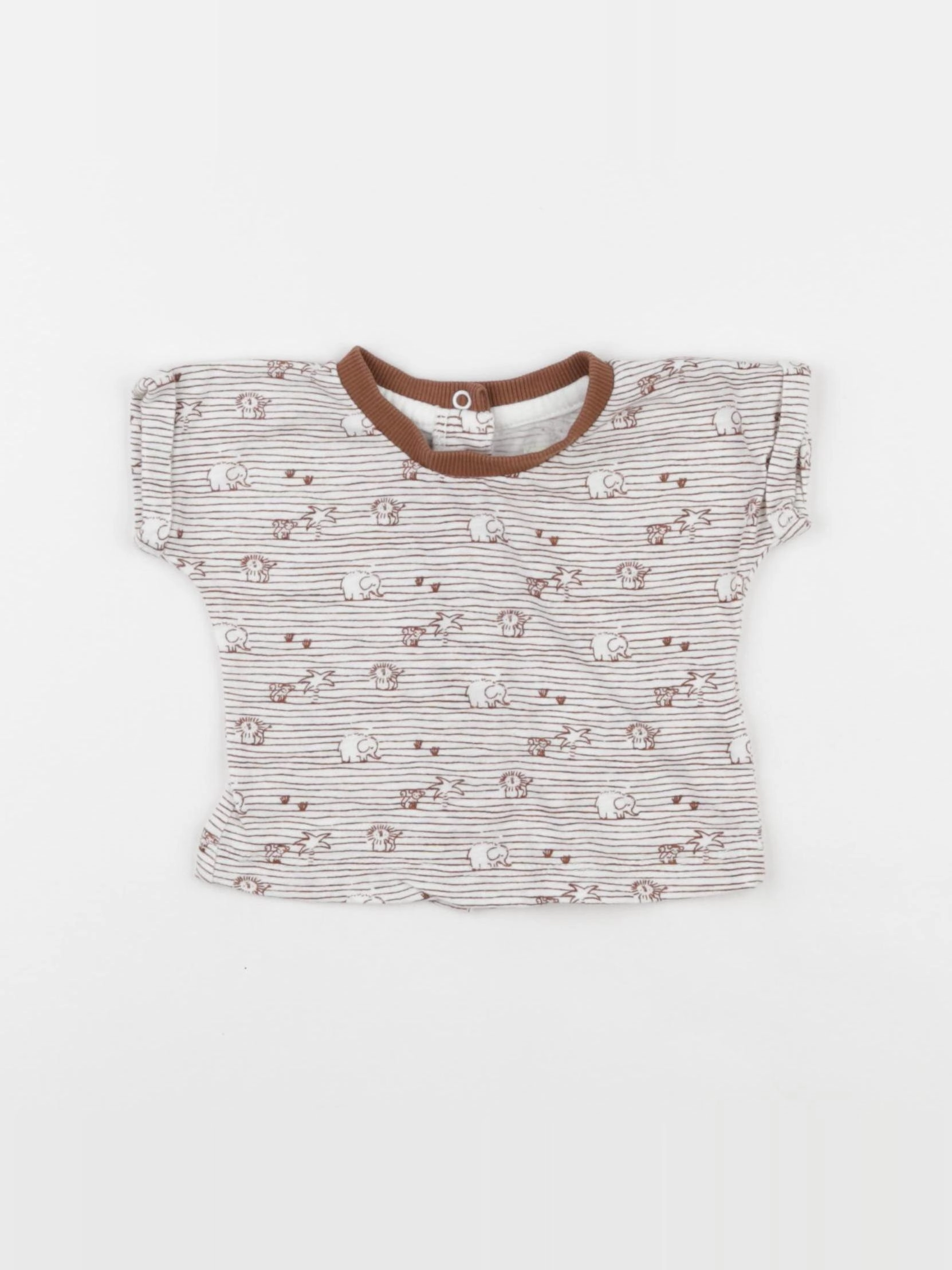 Vertbaudet - tee-shirt blanc, marron - 3 mois