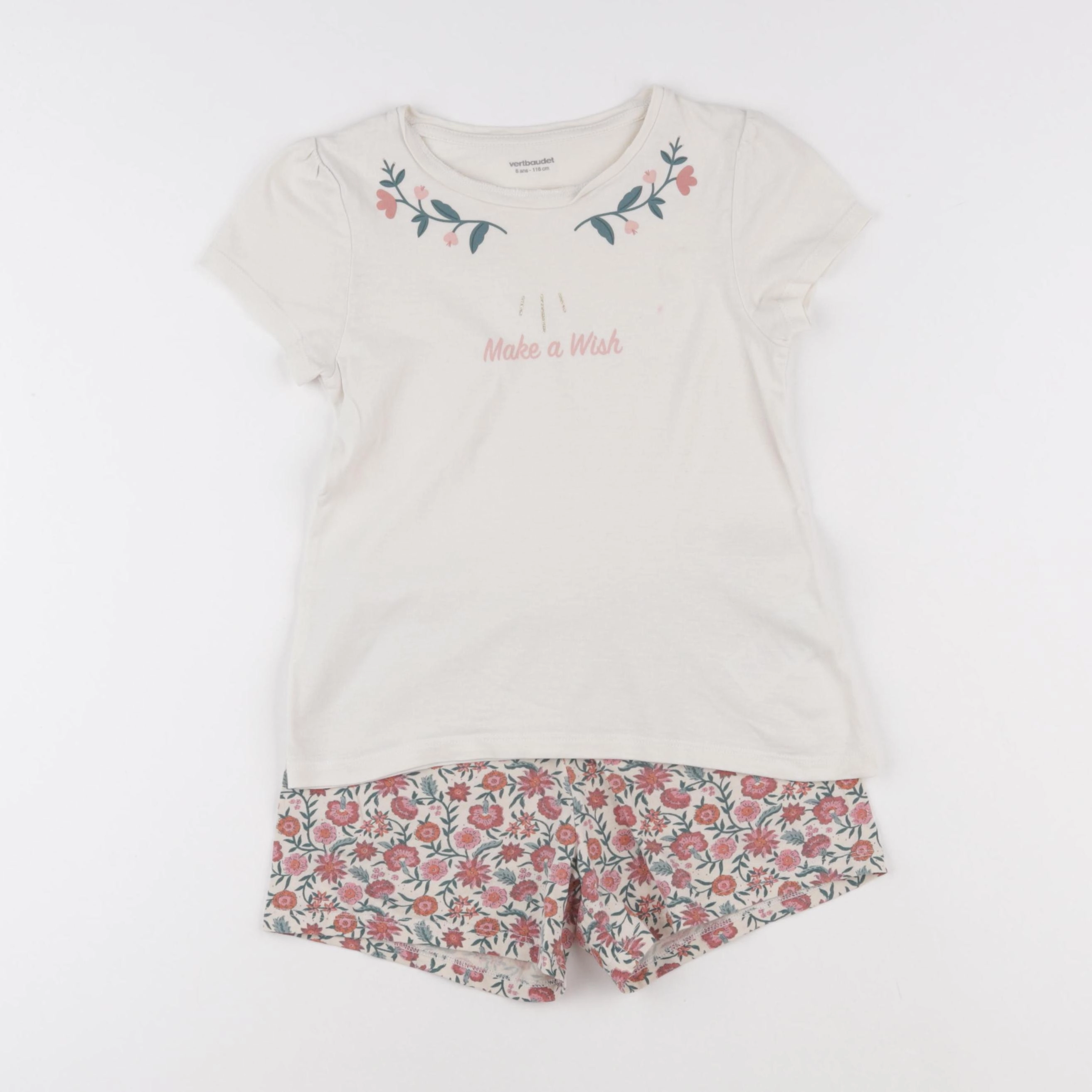 Vertbaudet - pyjama coton blanc, rose - 6 ans