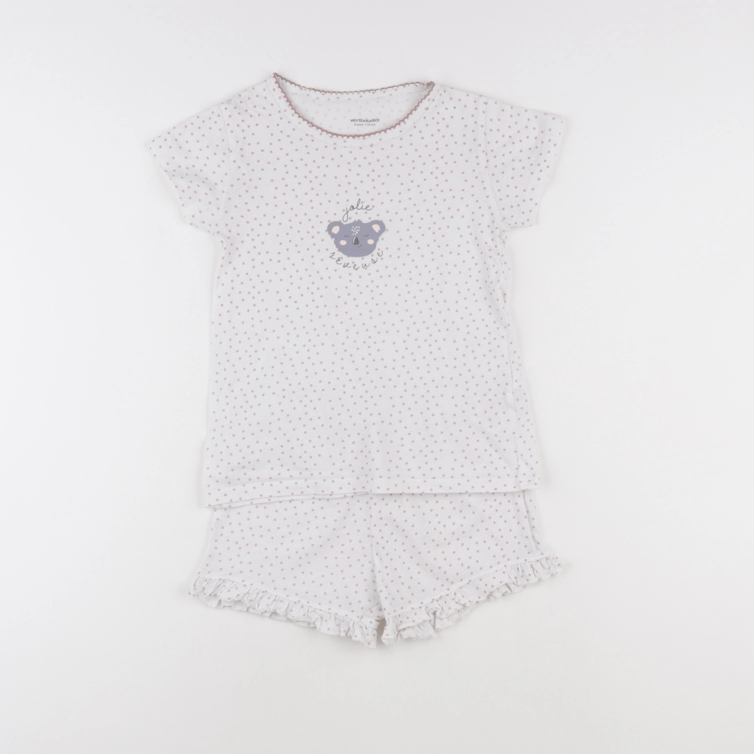 Vertbaudet - pyjama coton rose, blanc - 6 ans