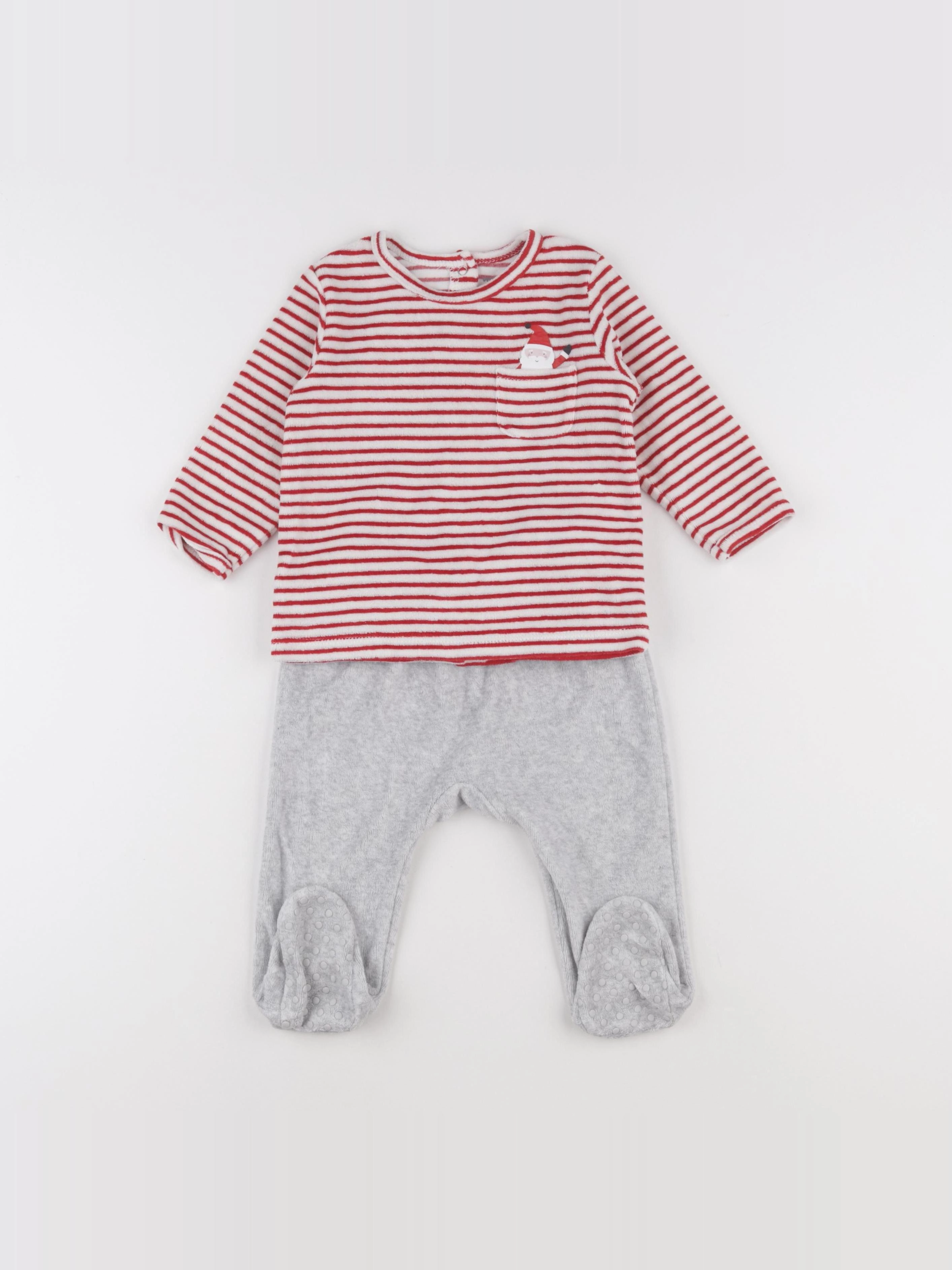 Vertbaudet - pyjama velours gris, rouge - 12 mois