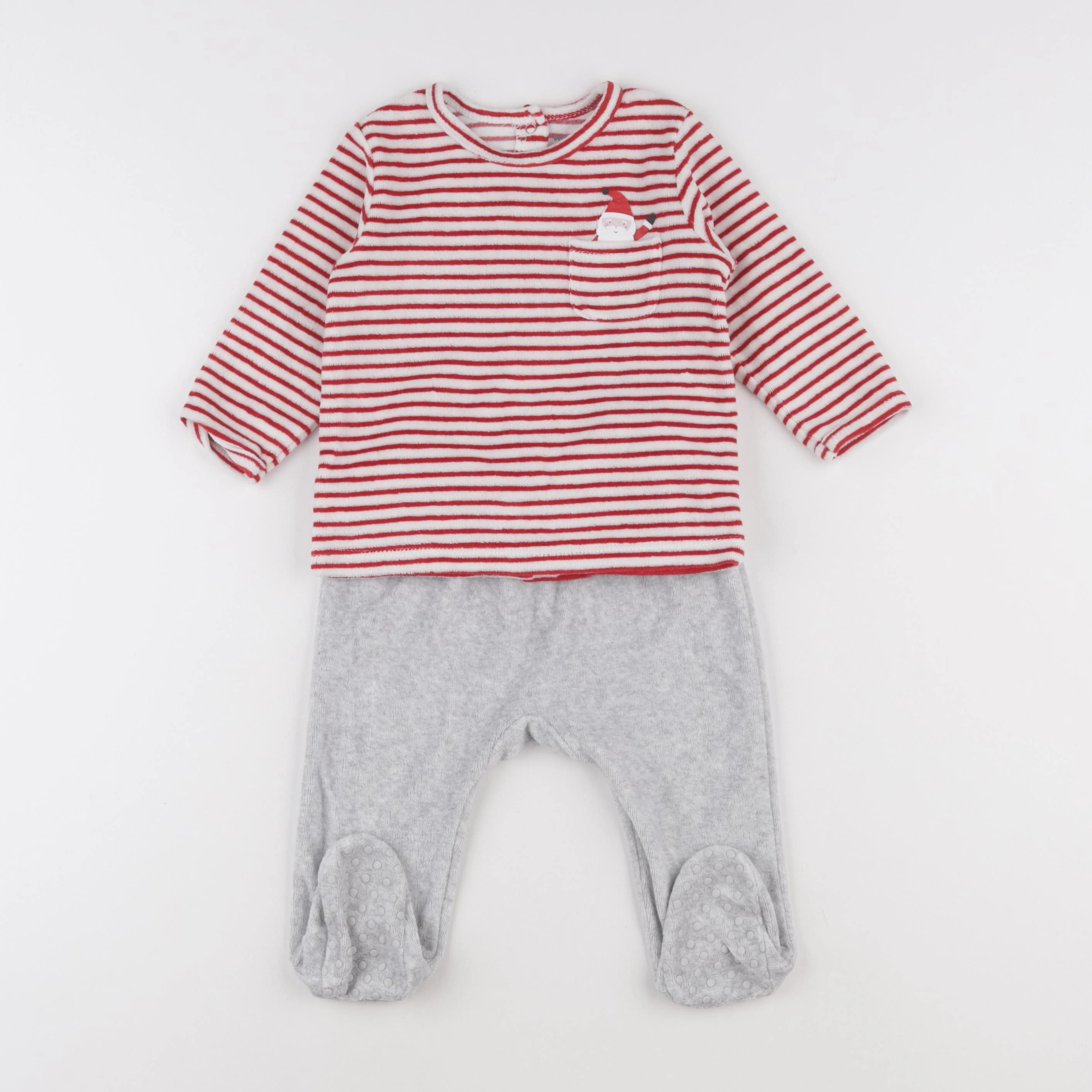 Vertbaudet - pyjama velours gris, rouge - 12 mois