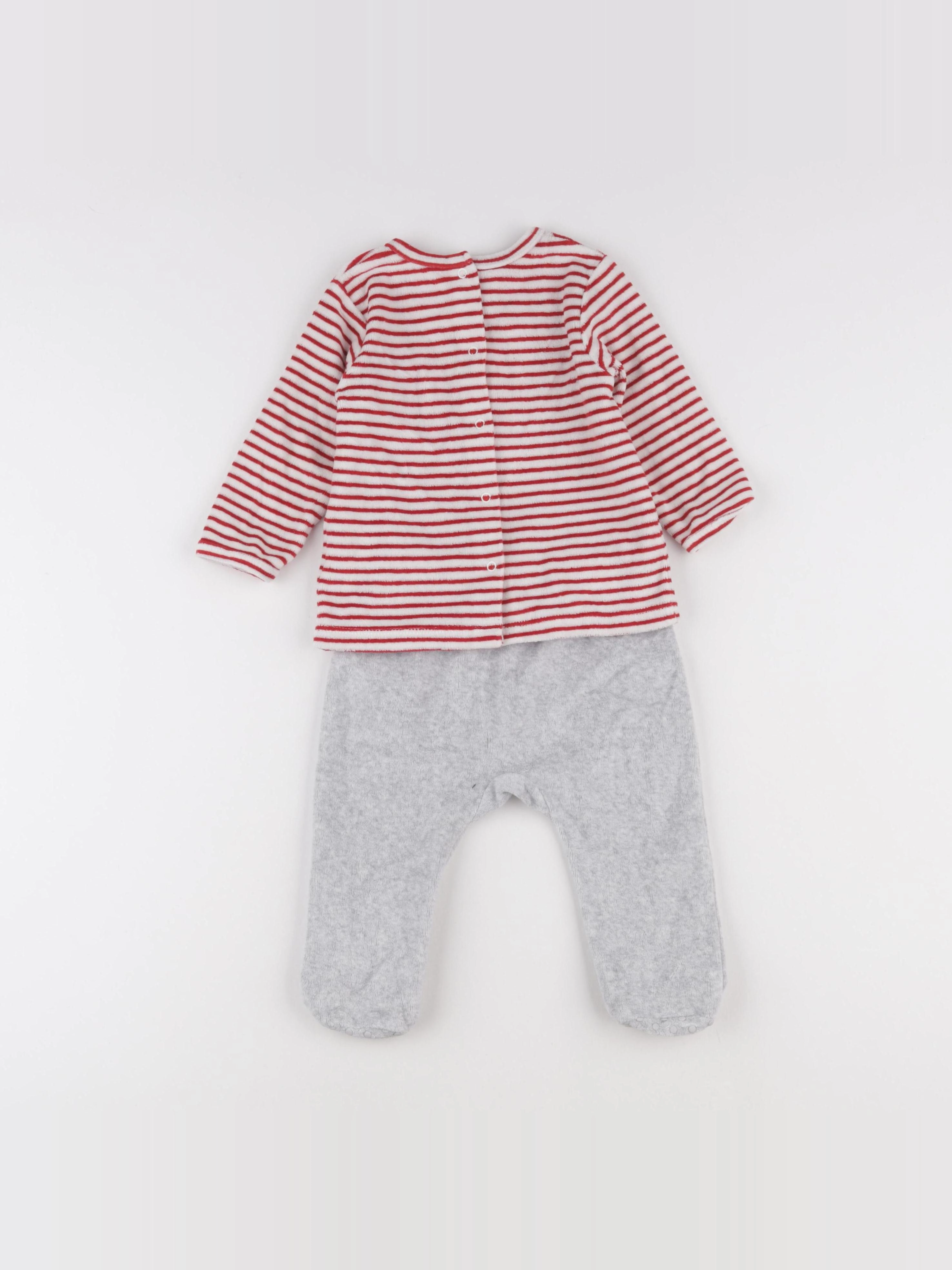 Vertbaudet - pyjama velours gris, rouge - 12 mois