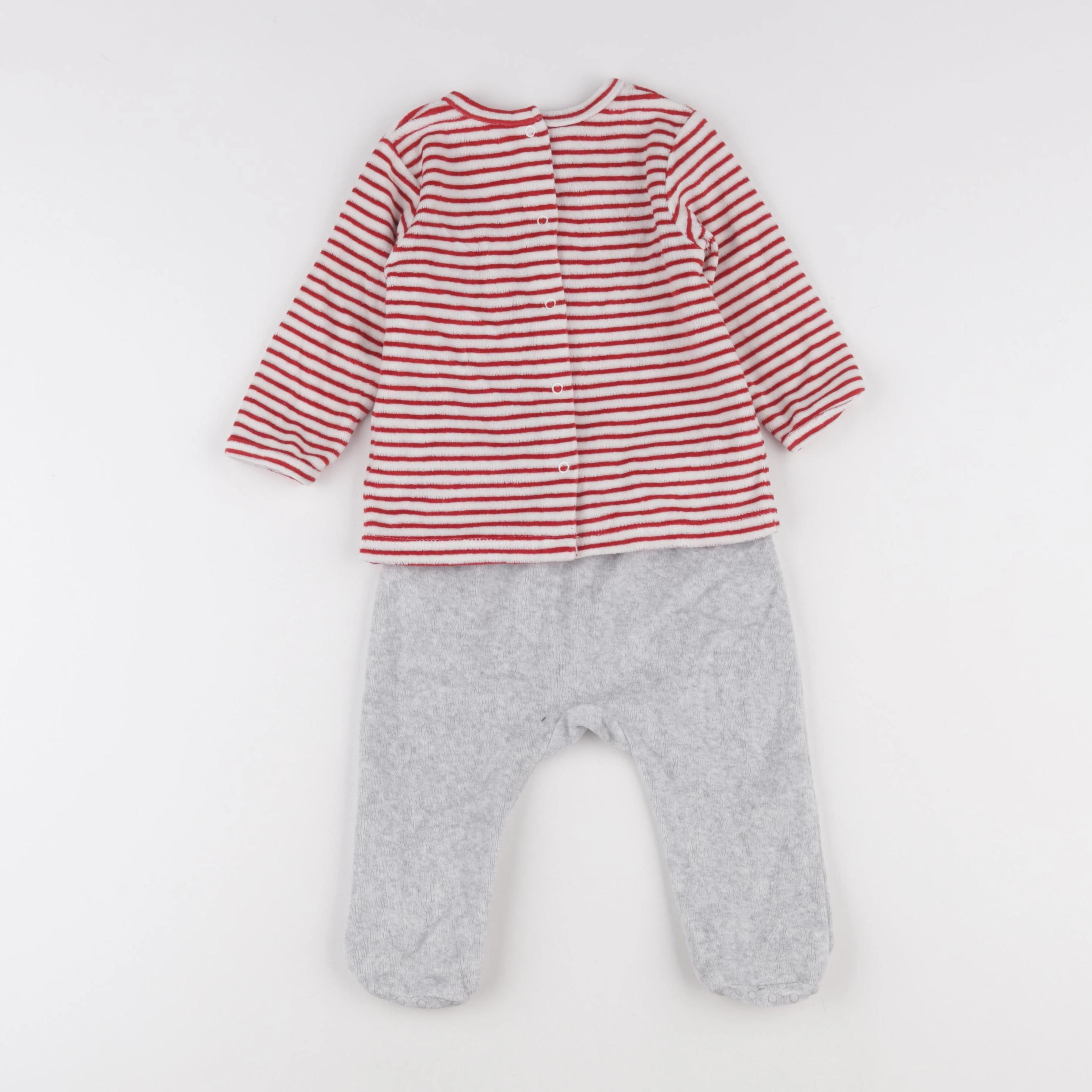 Vertbaudet - pyjama velours gris, rouge - 12 mois