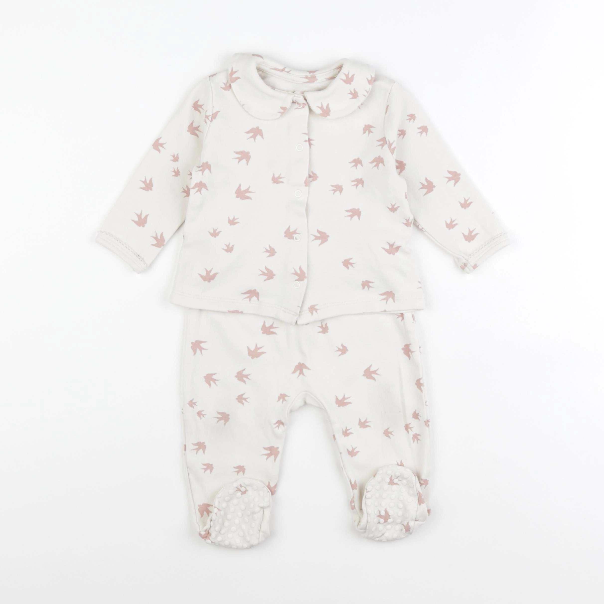 Vertbaudet - pyjama coton beige, rose - 9 mois
