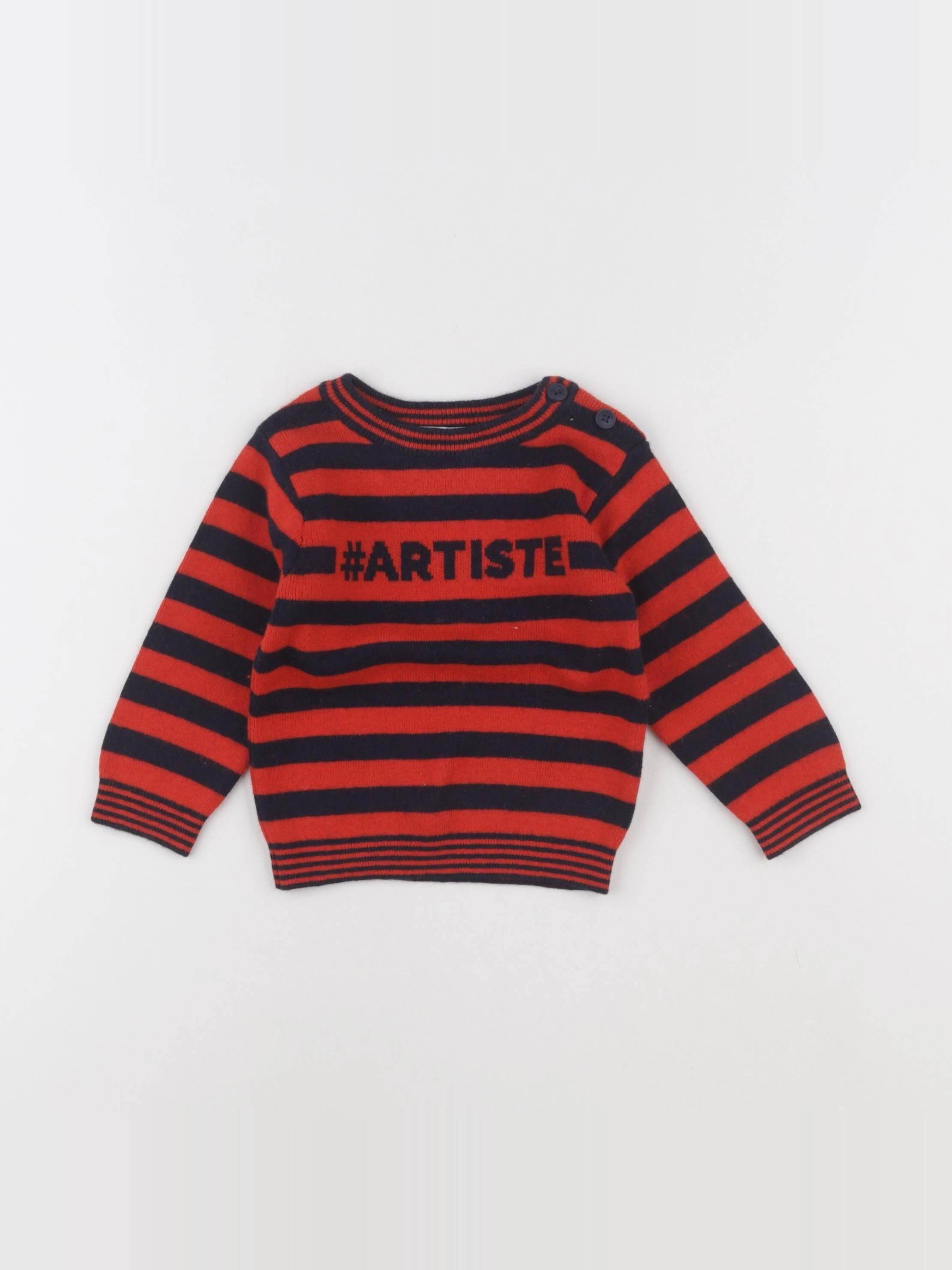 Jacadi - pull rouge, noir - 12 mois