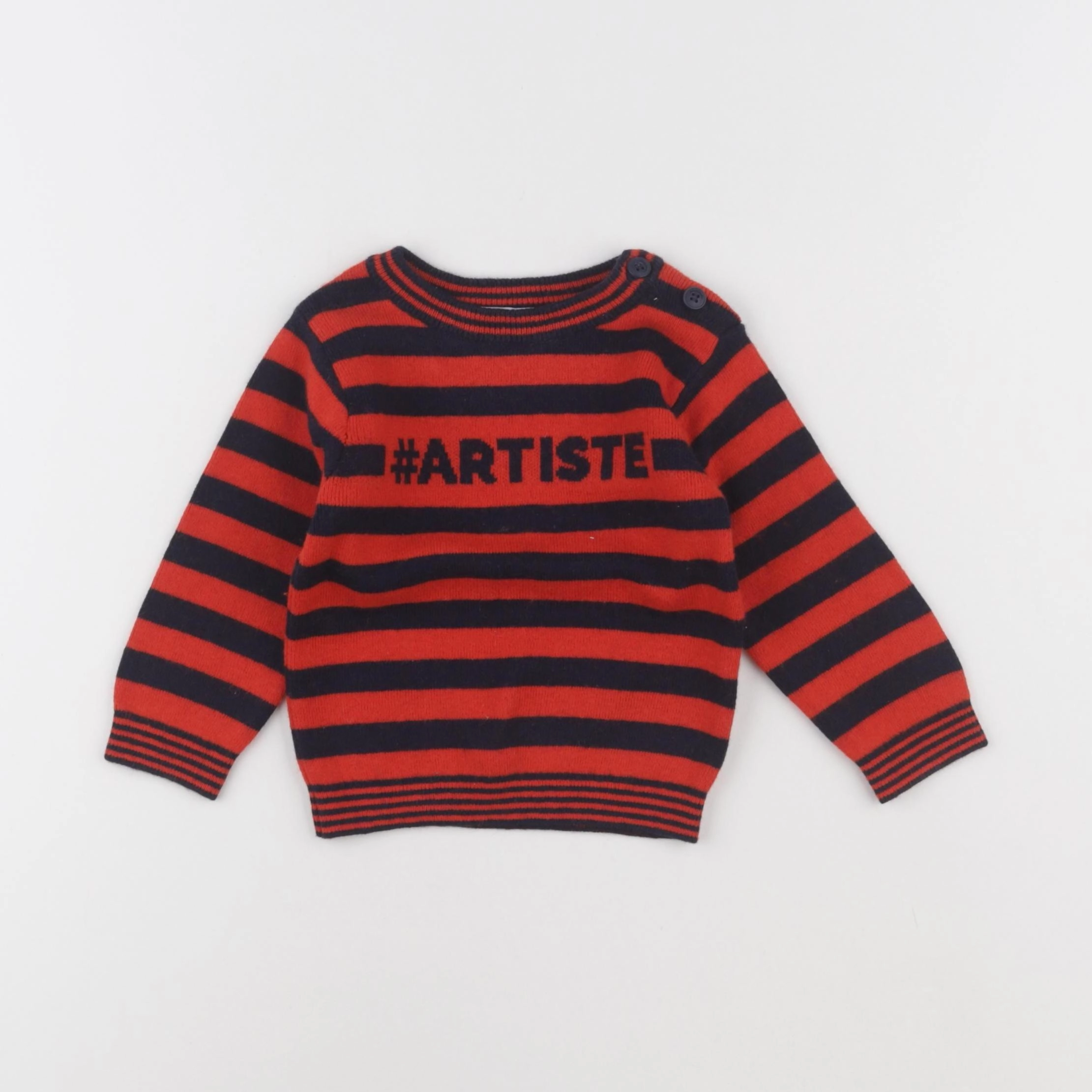 Jacadi - pull rouge, noir - 12 mois