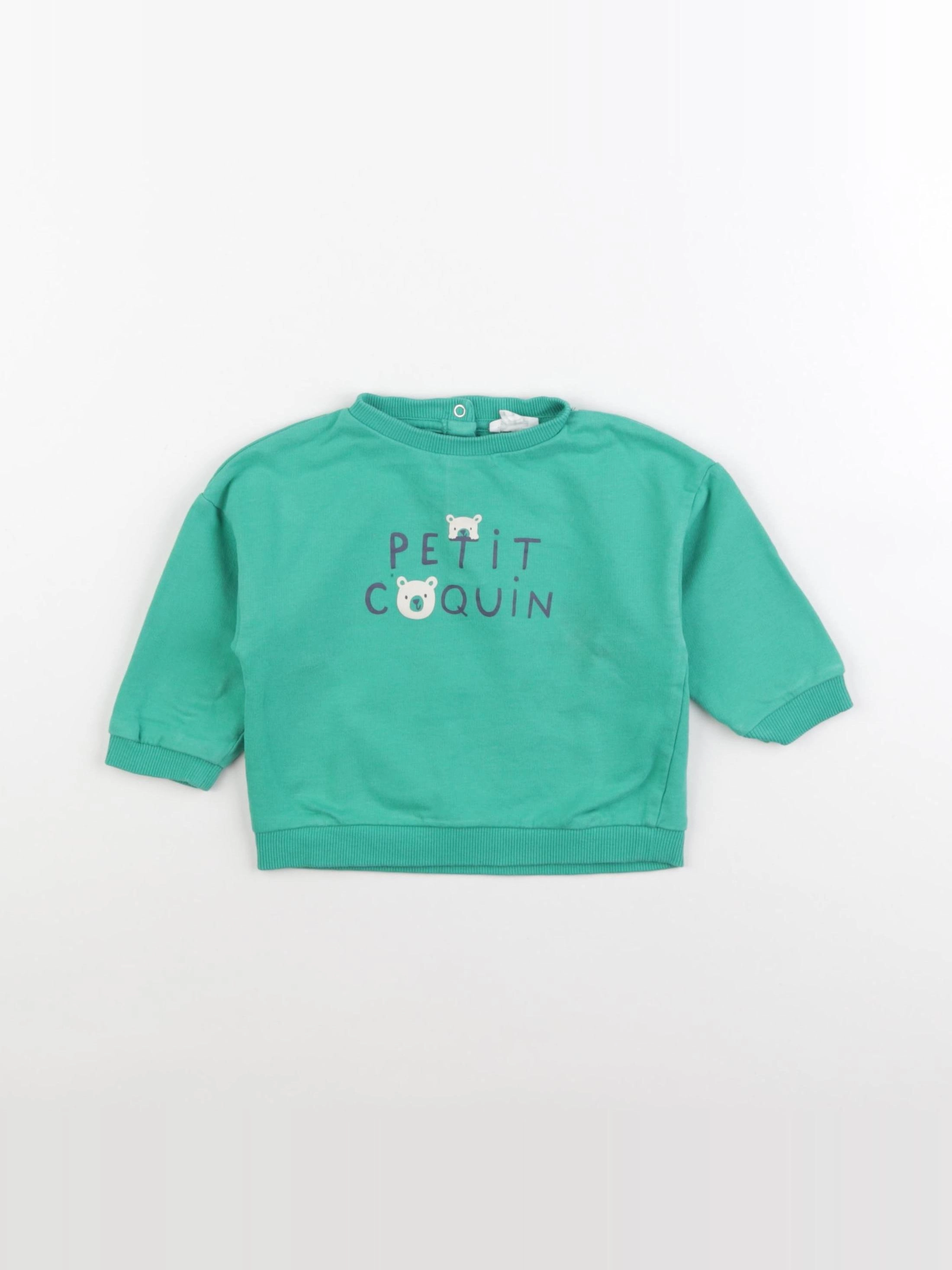 Vertbaudet - sweat vert - 12 mois