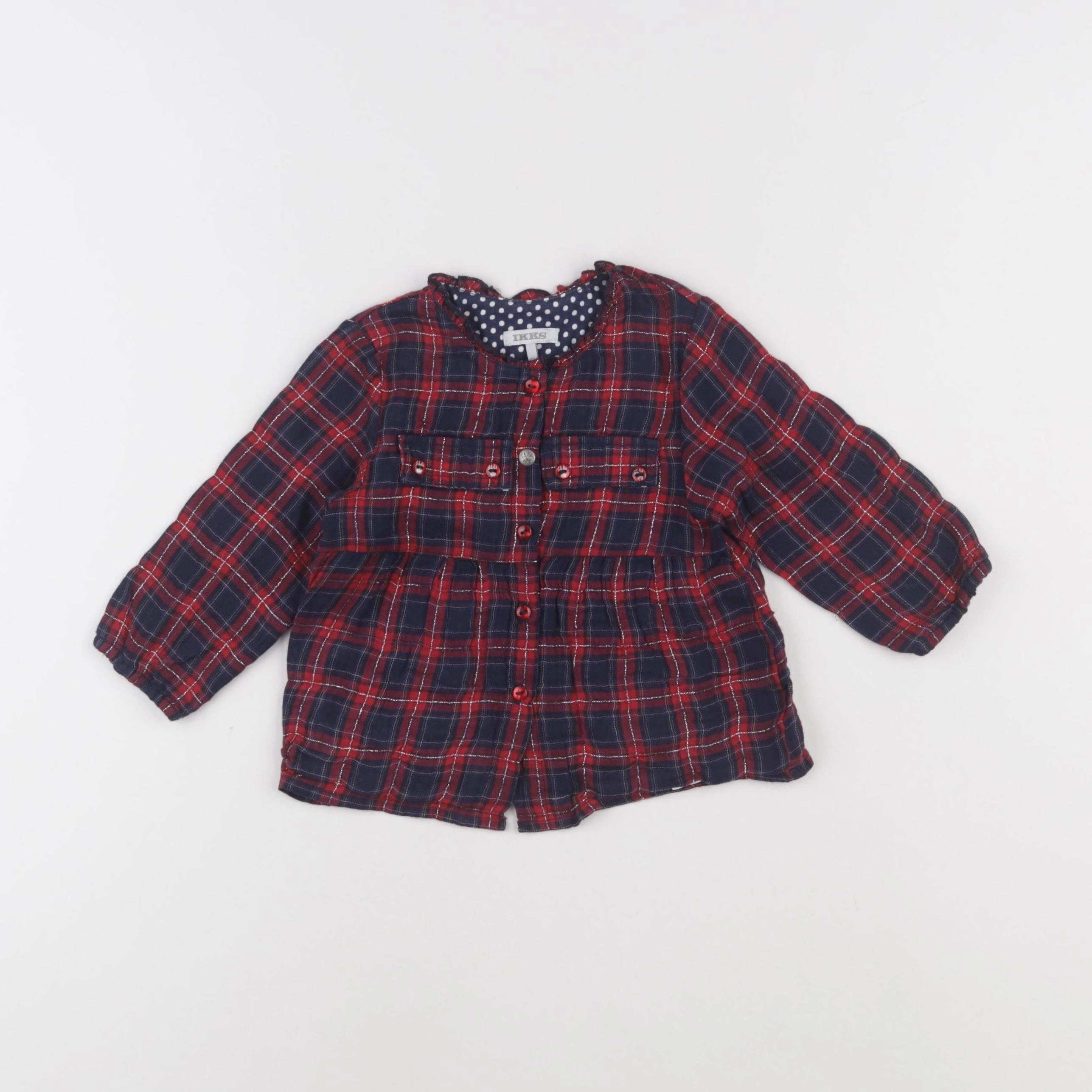 IKKS - blouse bleu, rouge, argent - 12 mois