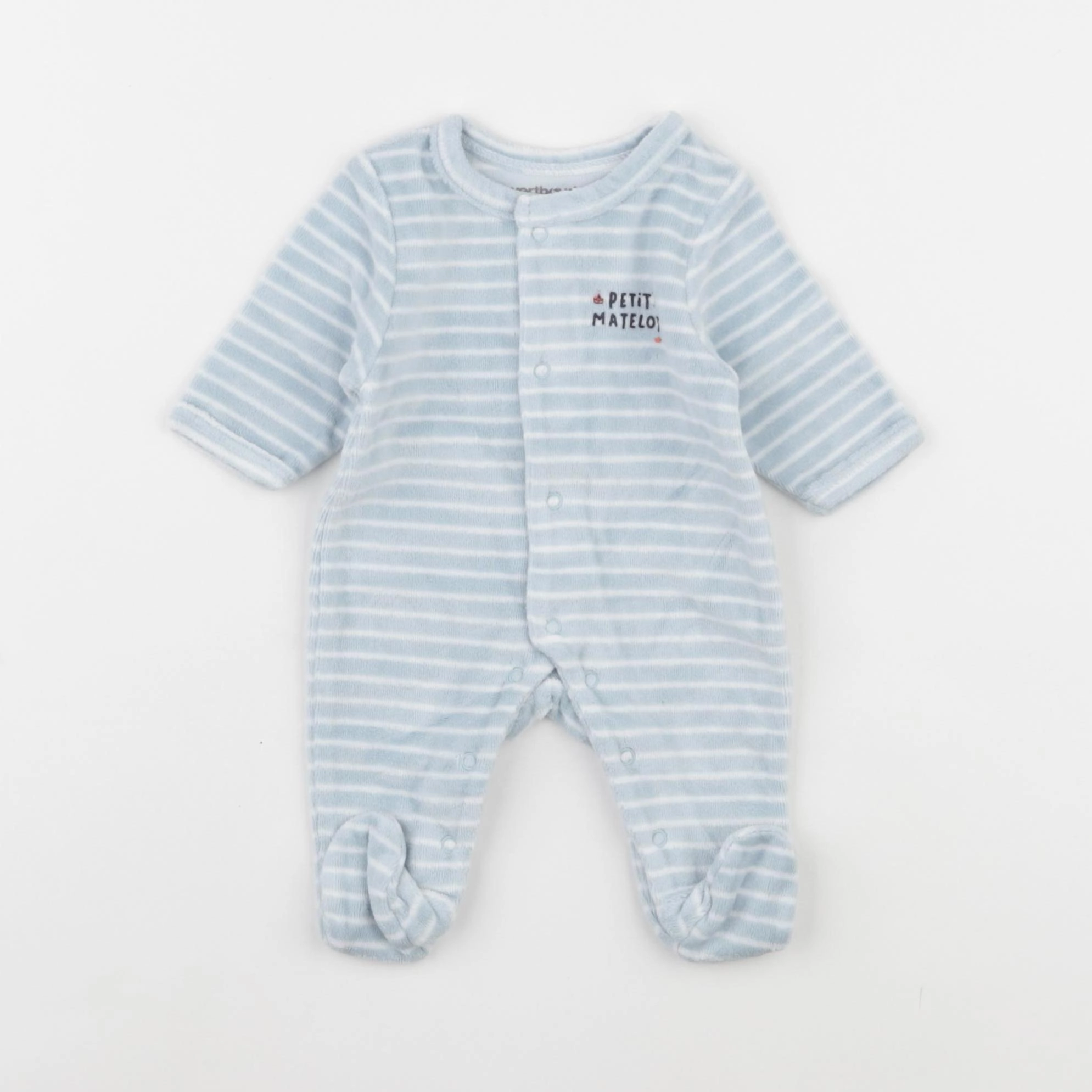 Vertbaudet - pyjama velours bleu, blanc - 0 mois