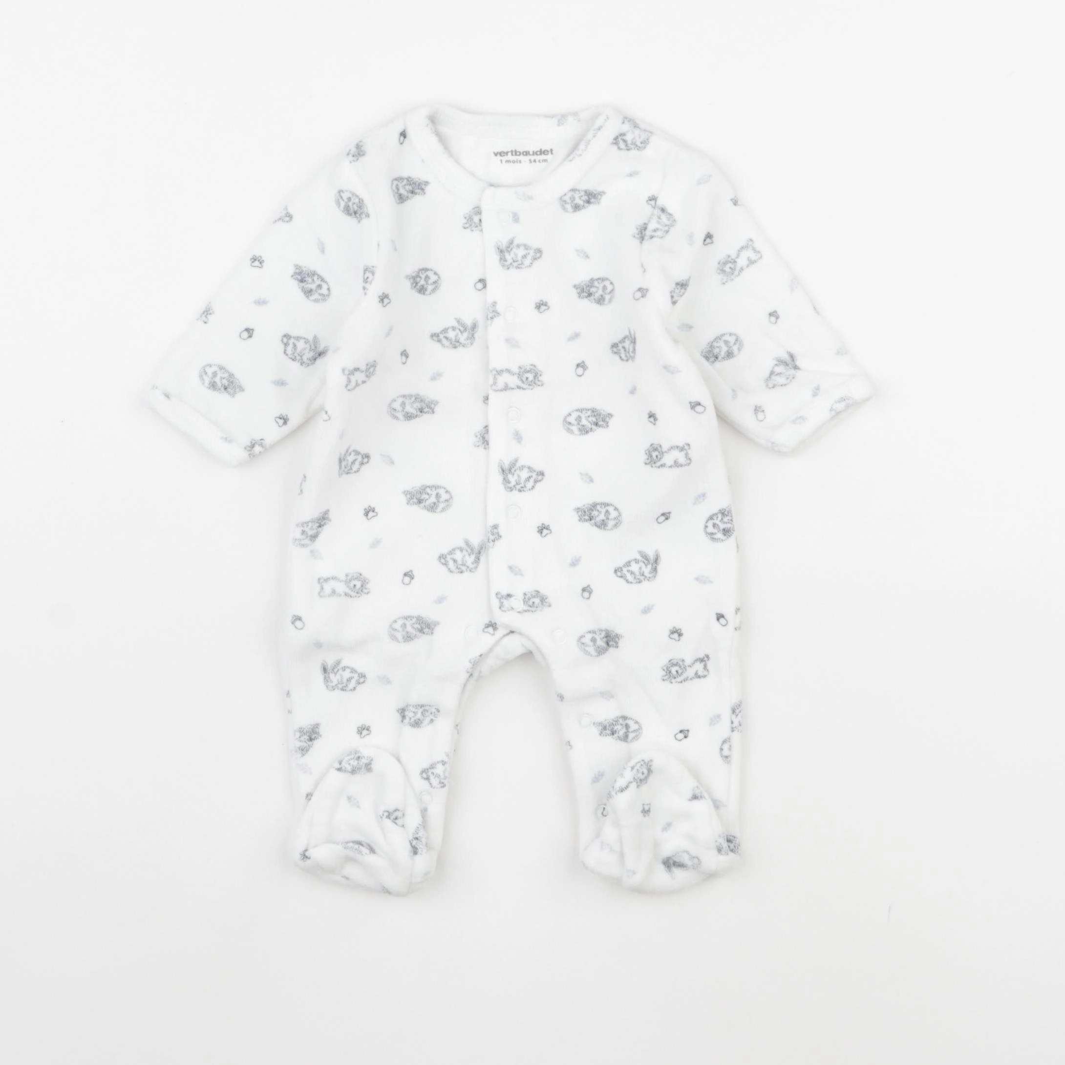 Vertbaudet - pyjama velours blanc, bleu - 1 mois