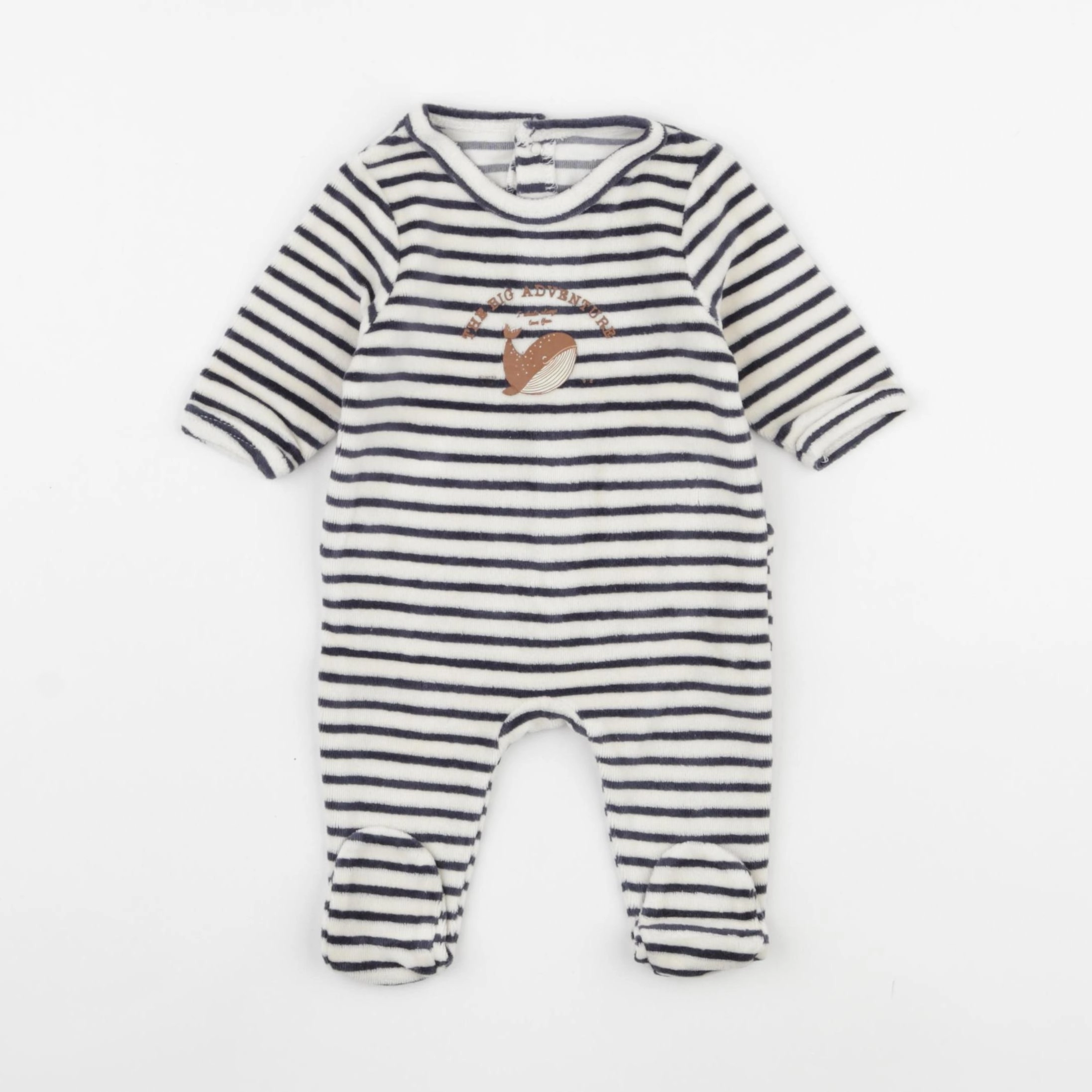 Vertbaudet - pyjama velours beige, bleu - 1 mois