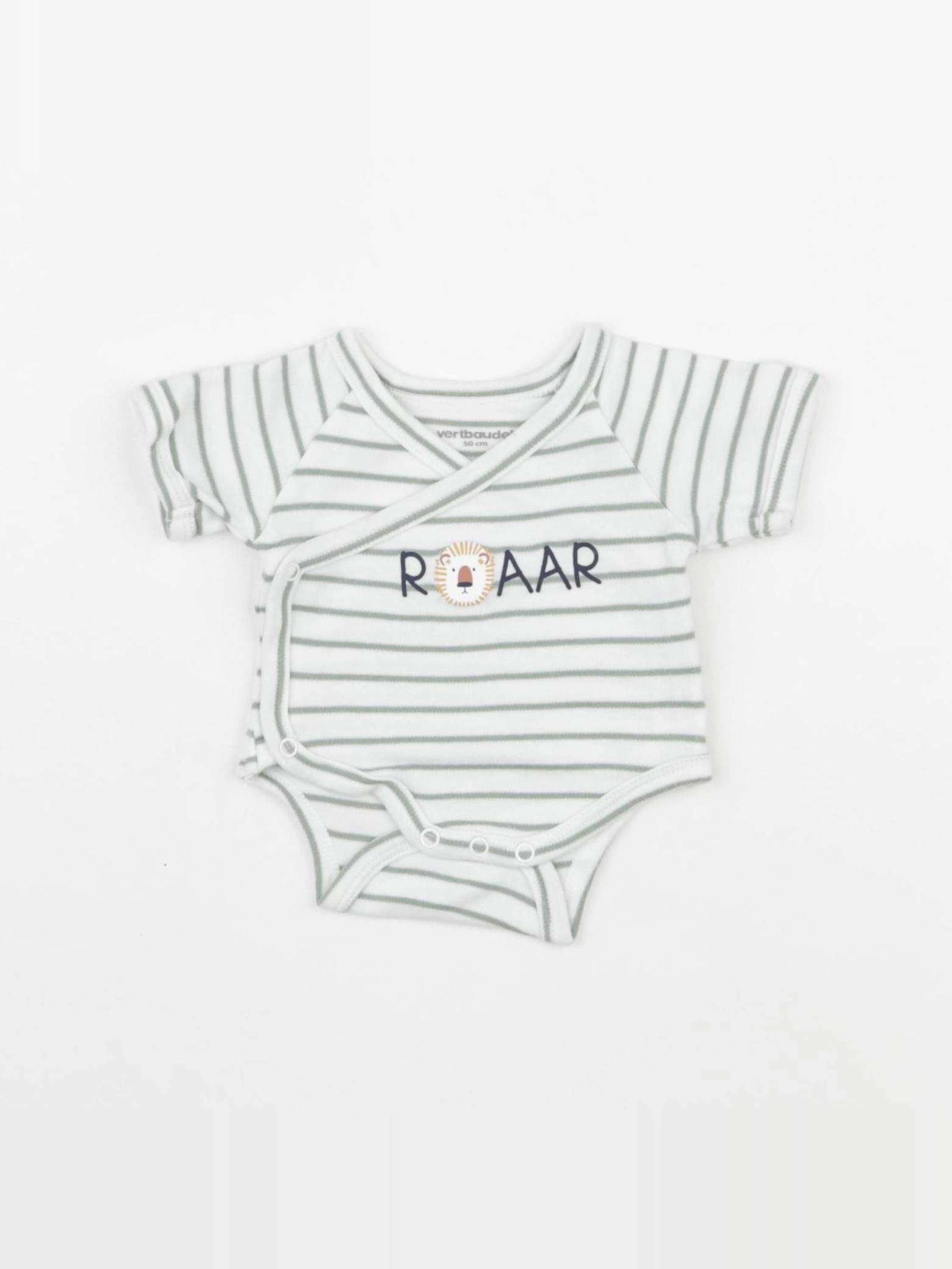 Vertbaudet - body blanc, vert - 0 mois