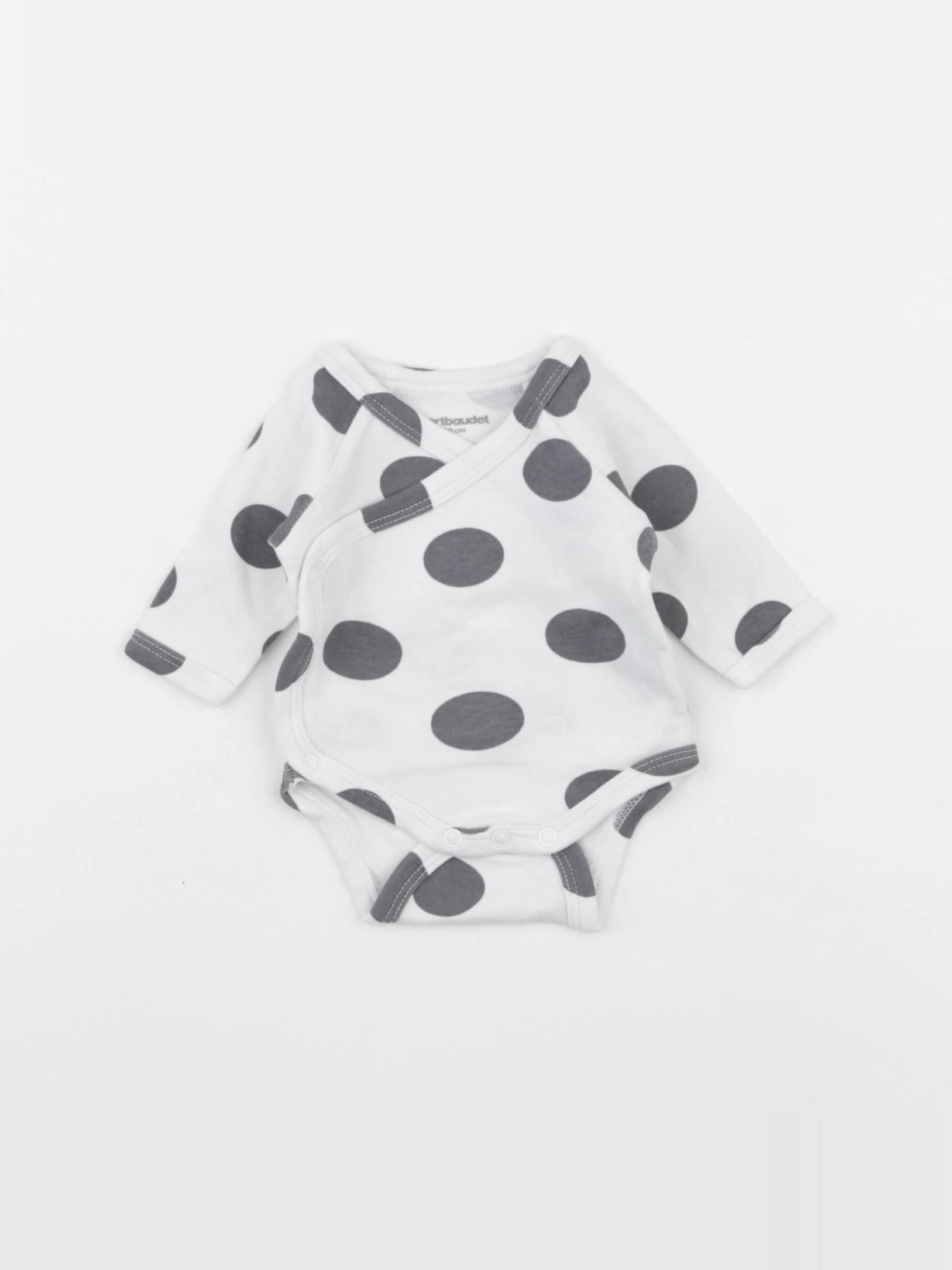 Vertbaudet - body blanc, gris - 0 mois