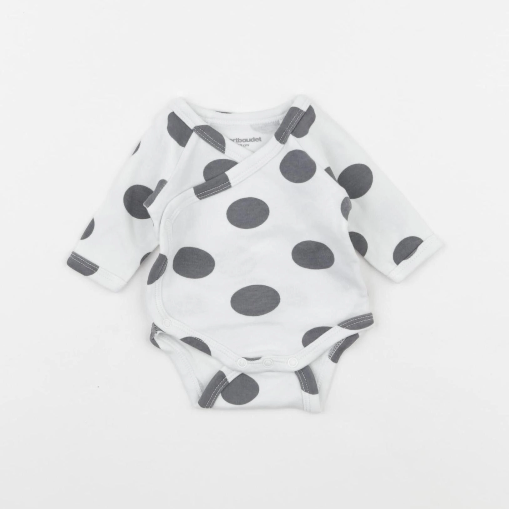 Vertbaudet - body blanc, gris - 0 mois