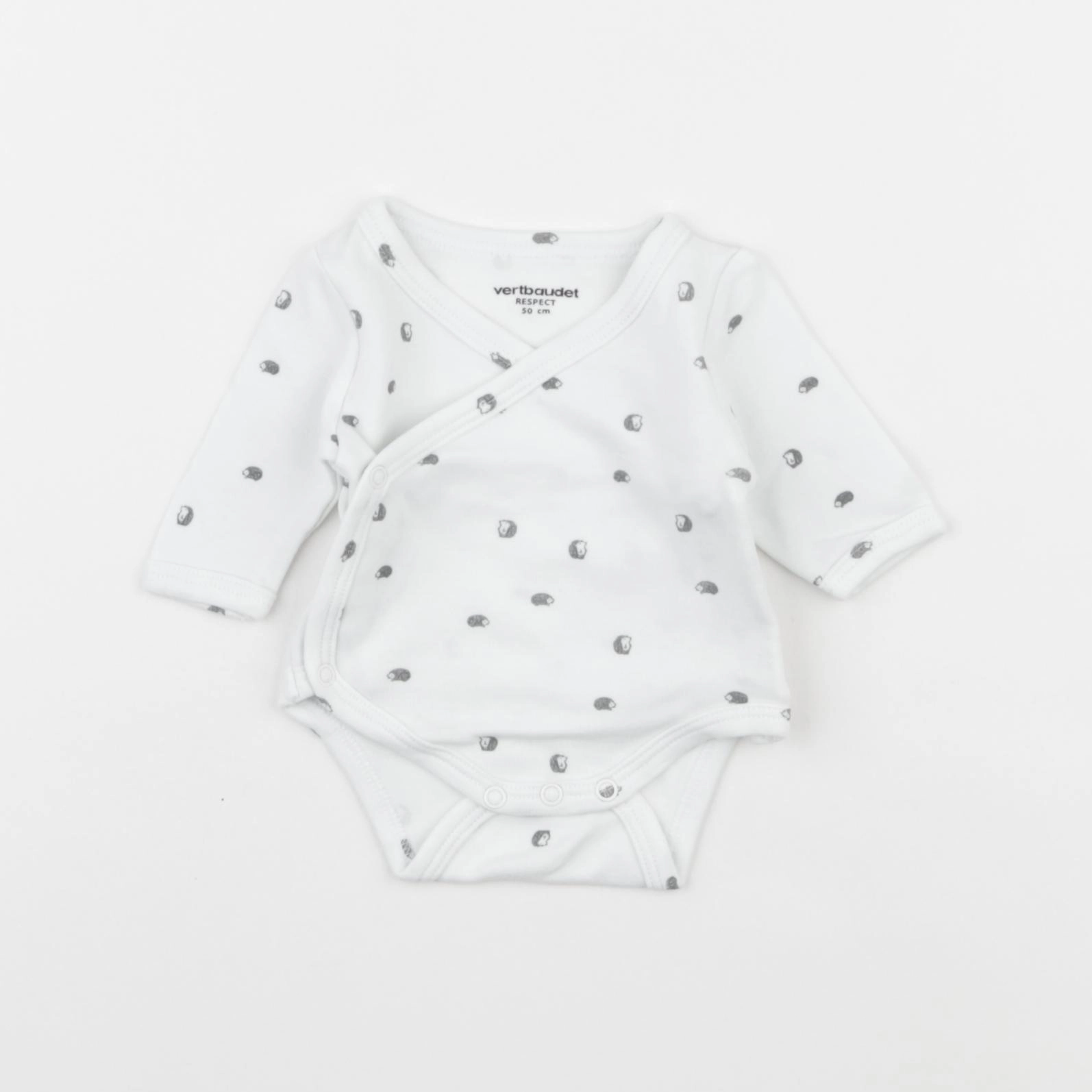 Vertbaudet - body blanc, gris - 0 mois