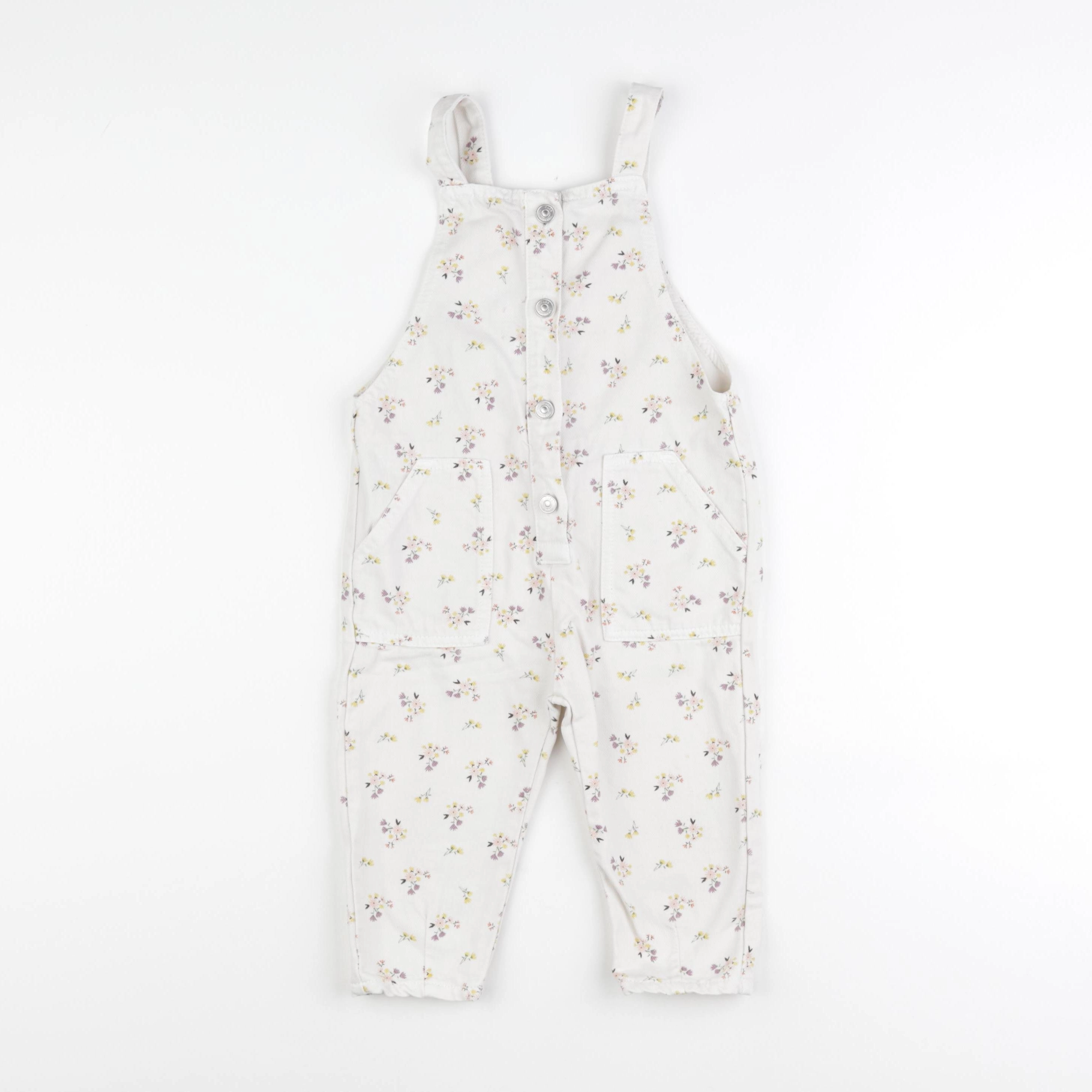 Zara - salopette blanc, rose - 18/24 mois