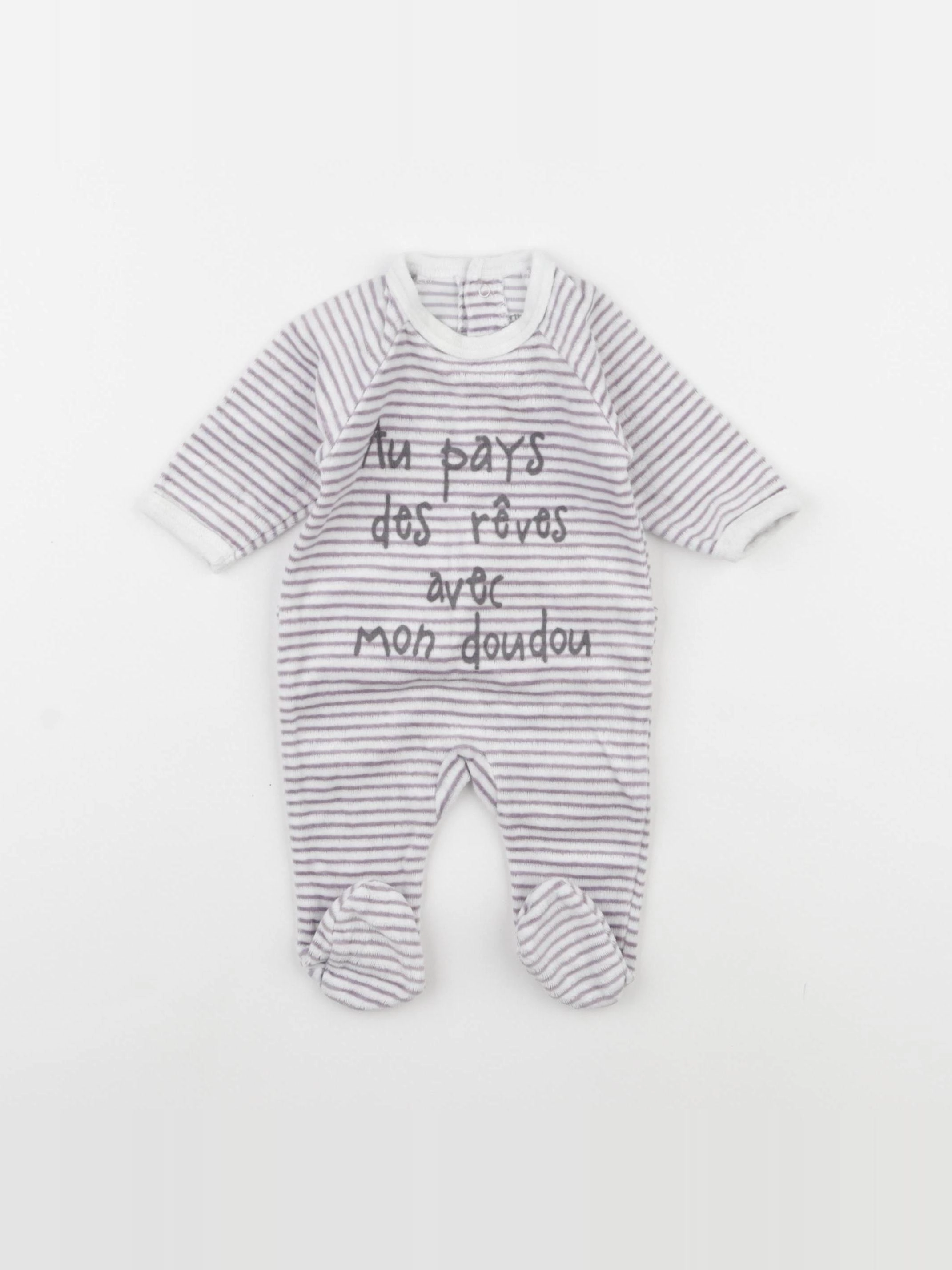 Vertbaudet - pyjama velours blanc, violet - 1 mois