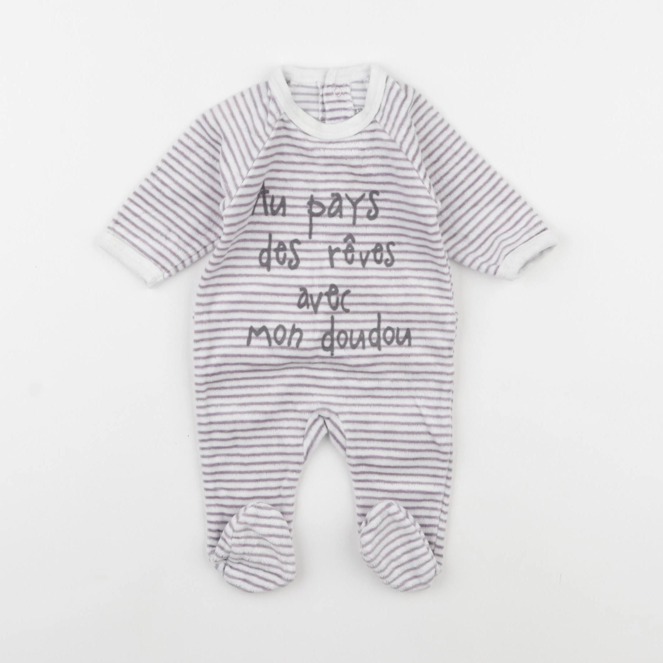 Vertbaudet - pyjama velours blanc, violet - 1 mois