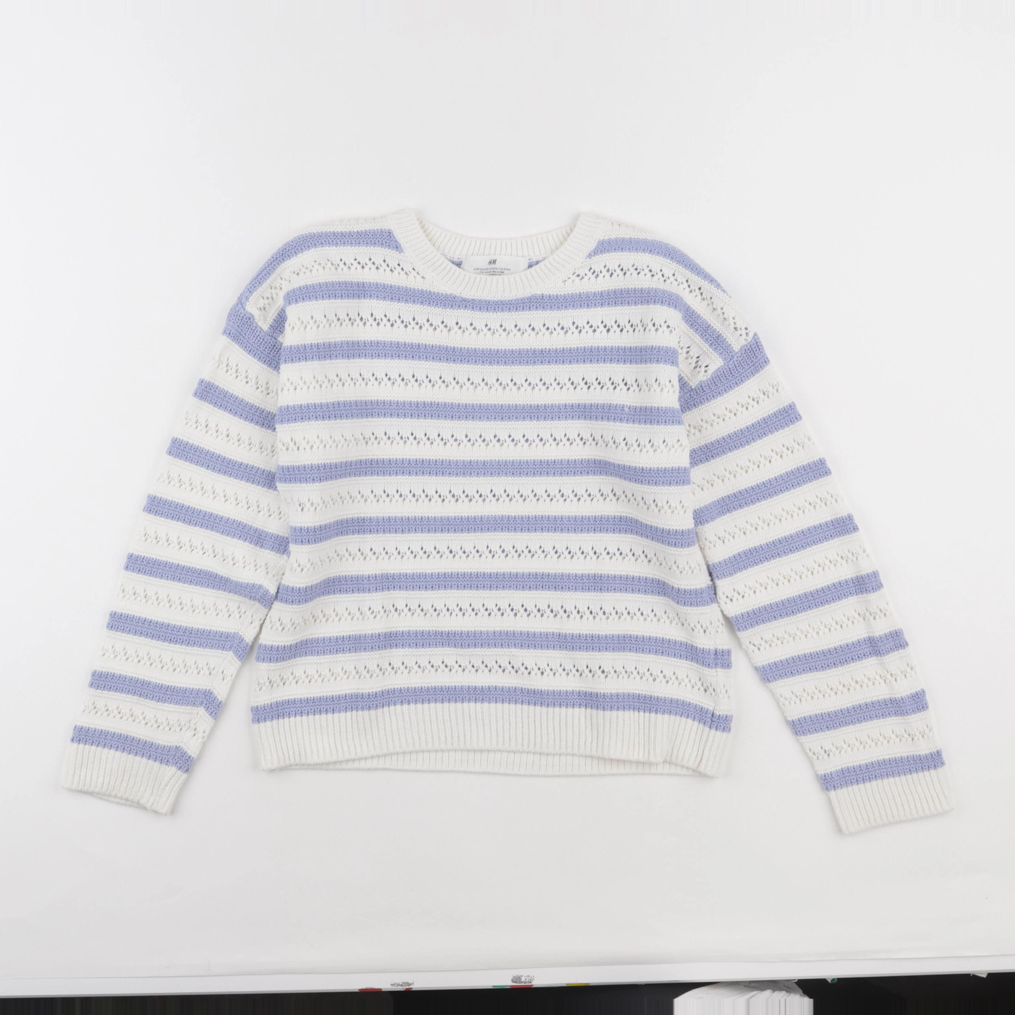 H&M - pull blanc, bleu - 8/10 ans
