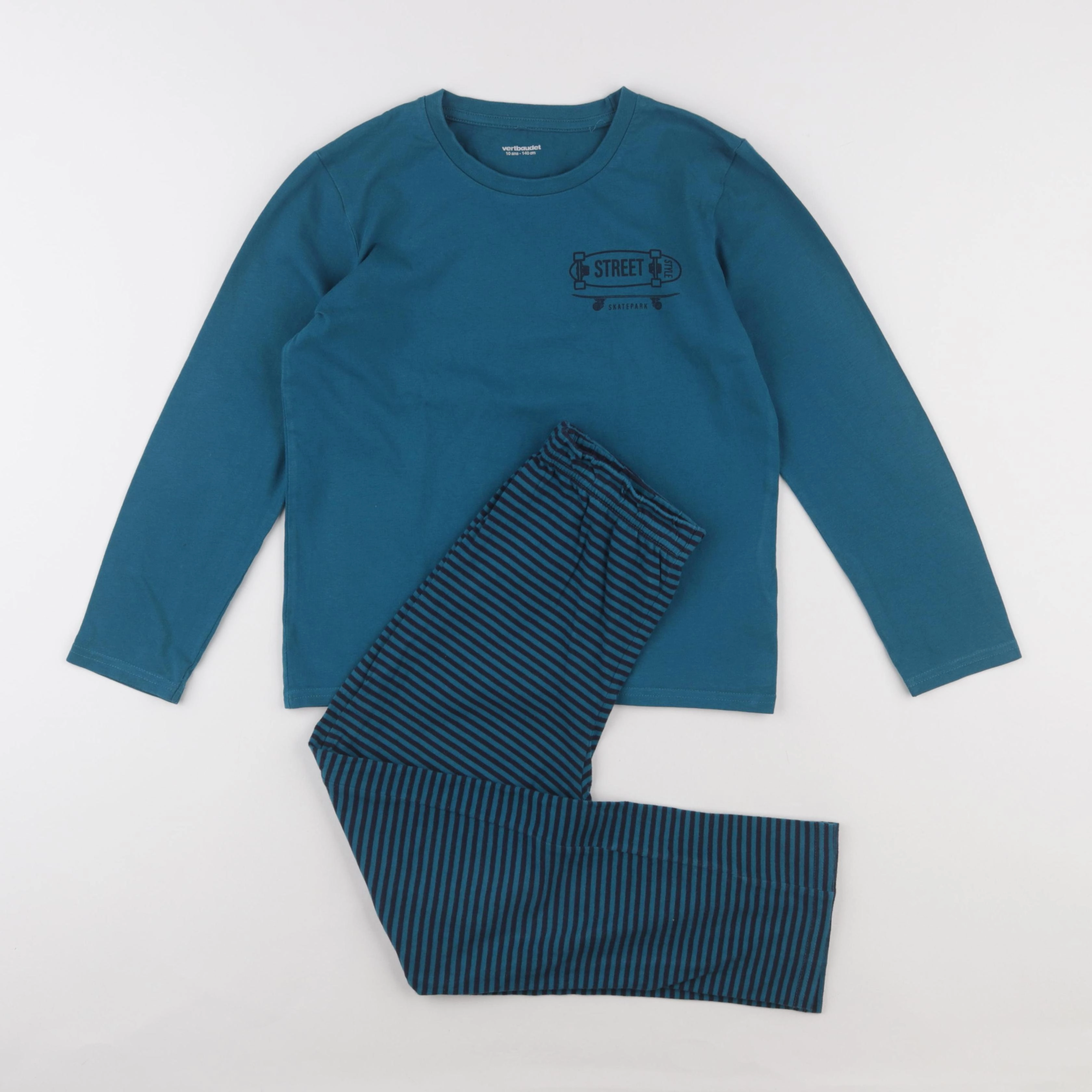 Vertbaudet - pyjama coton vert, bleu - 10 ans