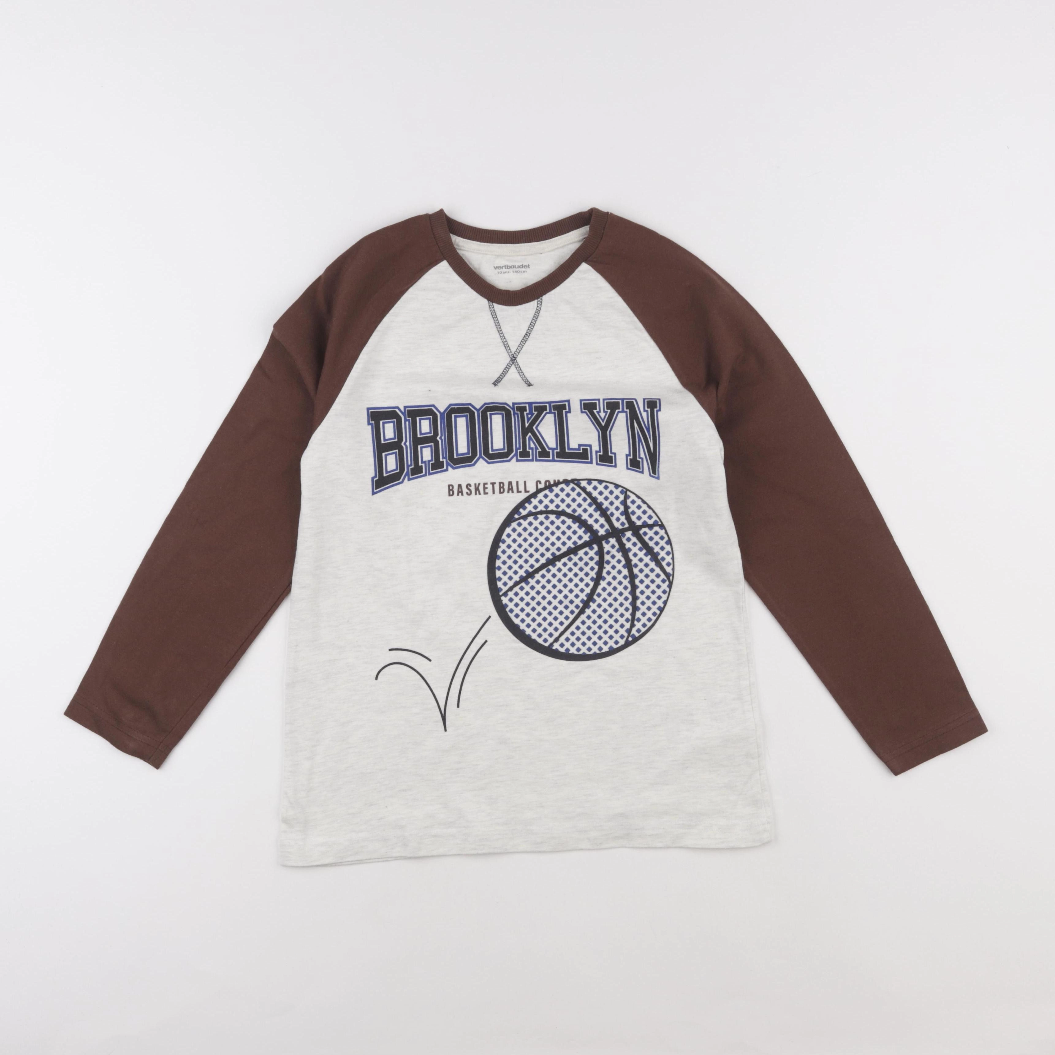 Vertbaudet - tee-shirt marron, gris - 10 ans