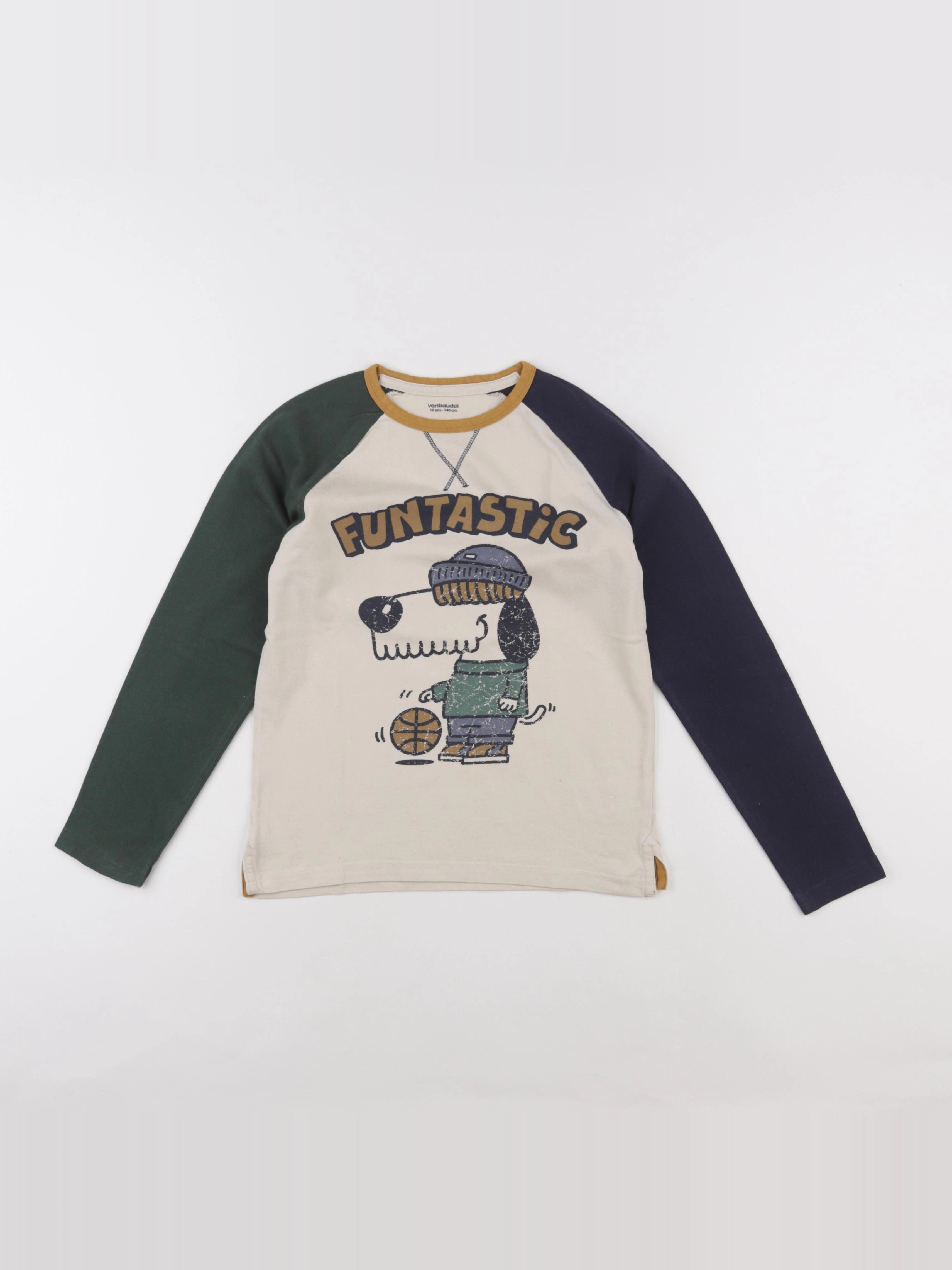 Vertbaudet - tee-shirt beige, bleu - 10 ans