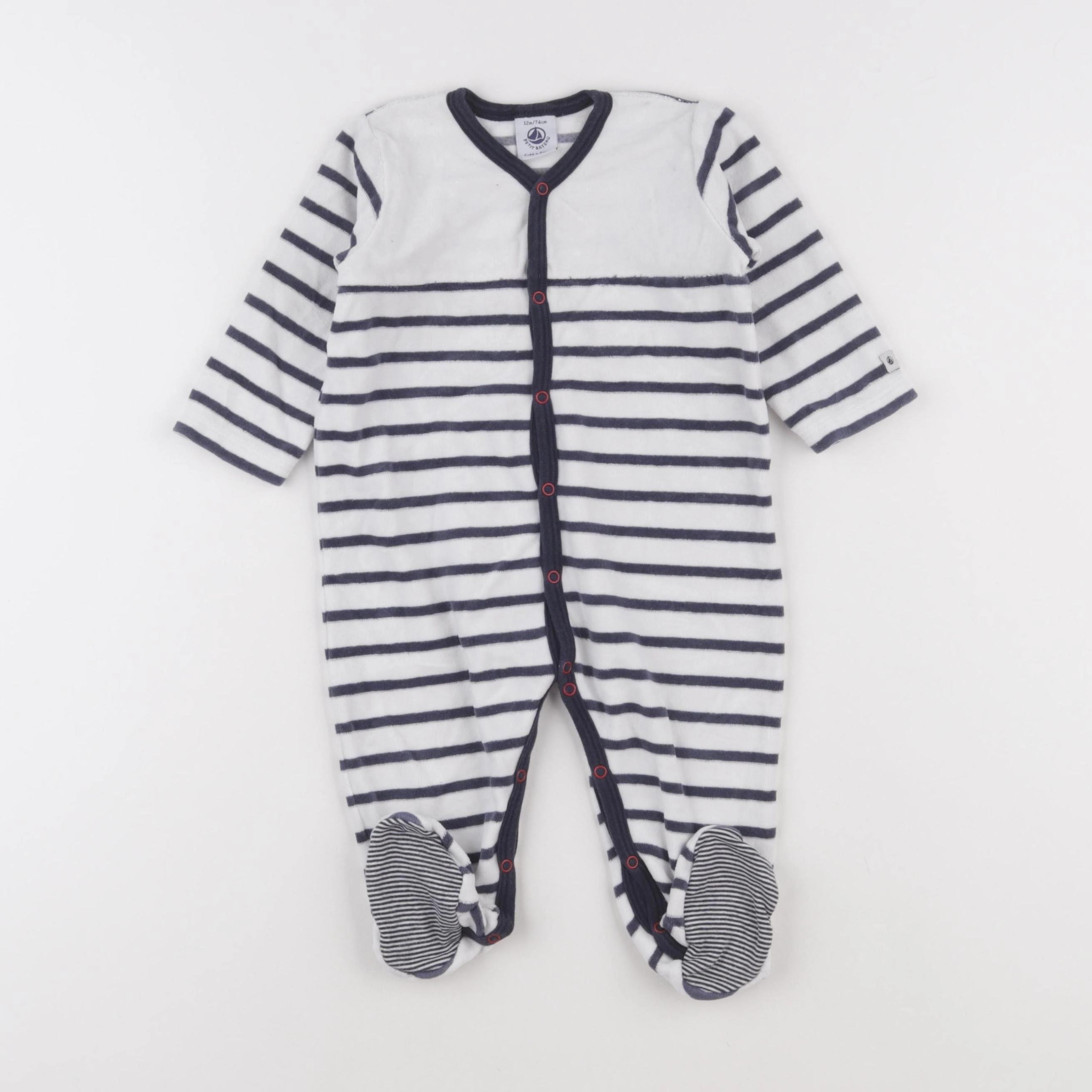 Petit Bateau - pyjama velours blanc, gris - 12 mois