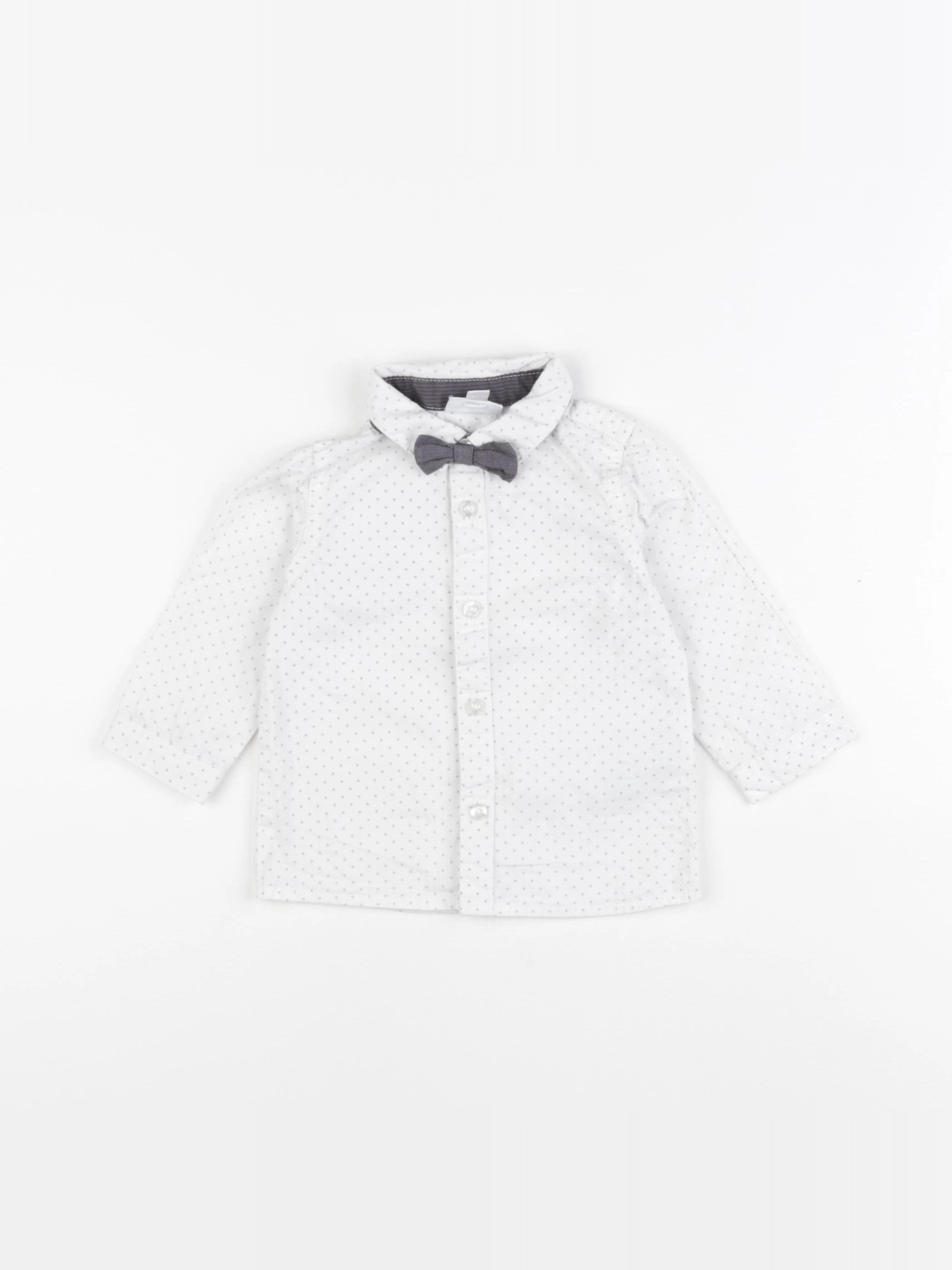 Vertbaudet - chemise blanc, gris - 9 mois