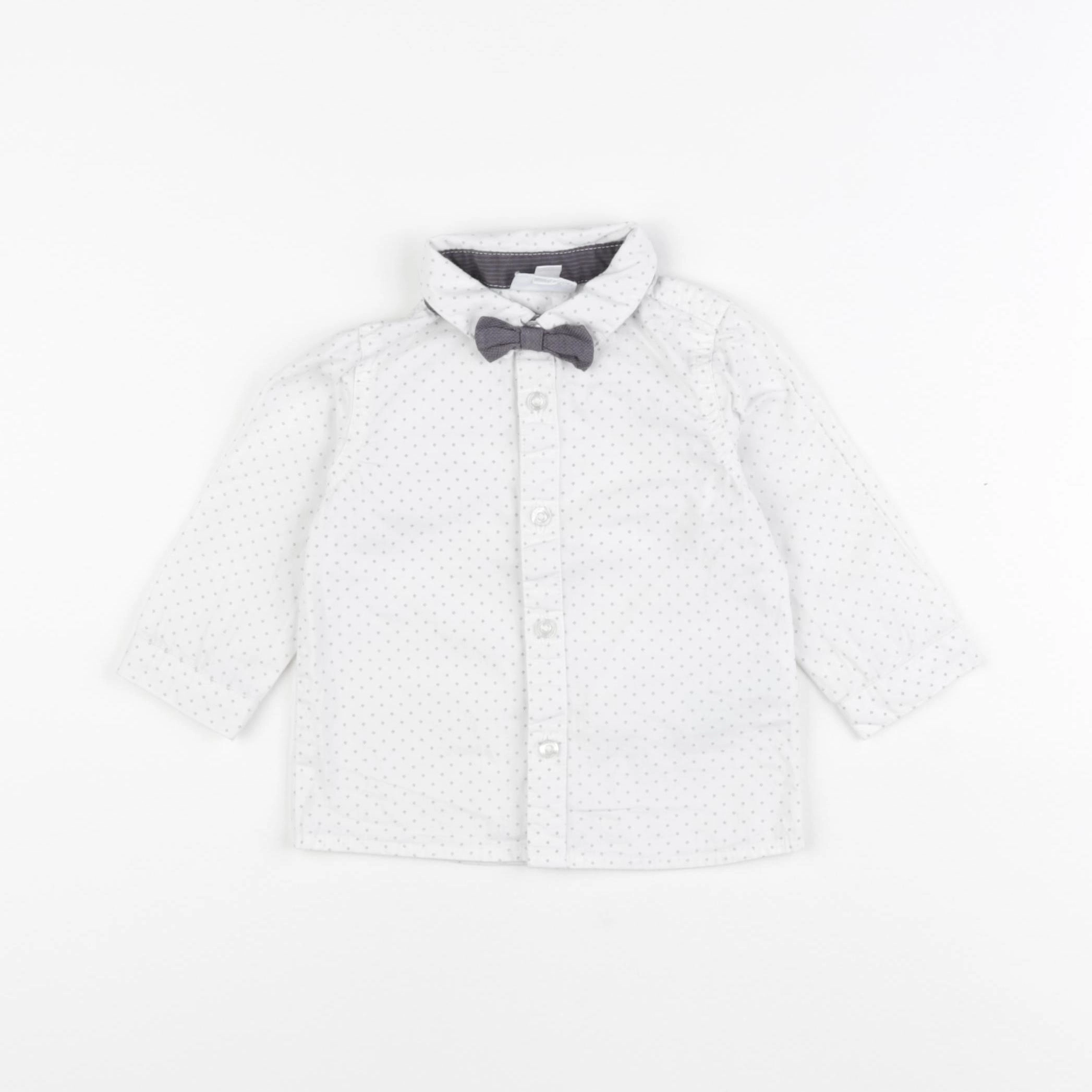 Vertbaudet - chemise blanc, gris - 9 mois