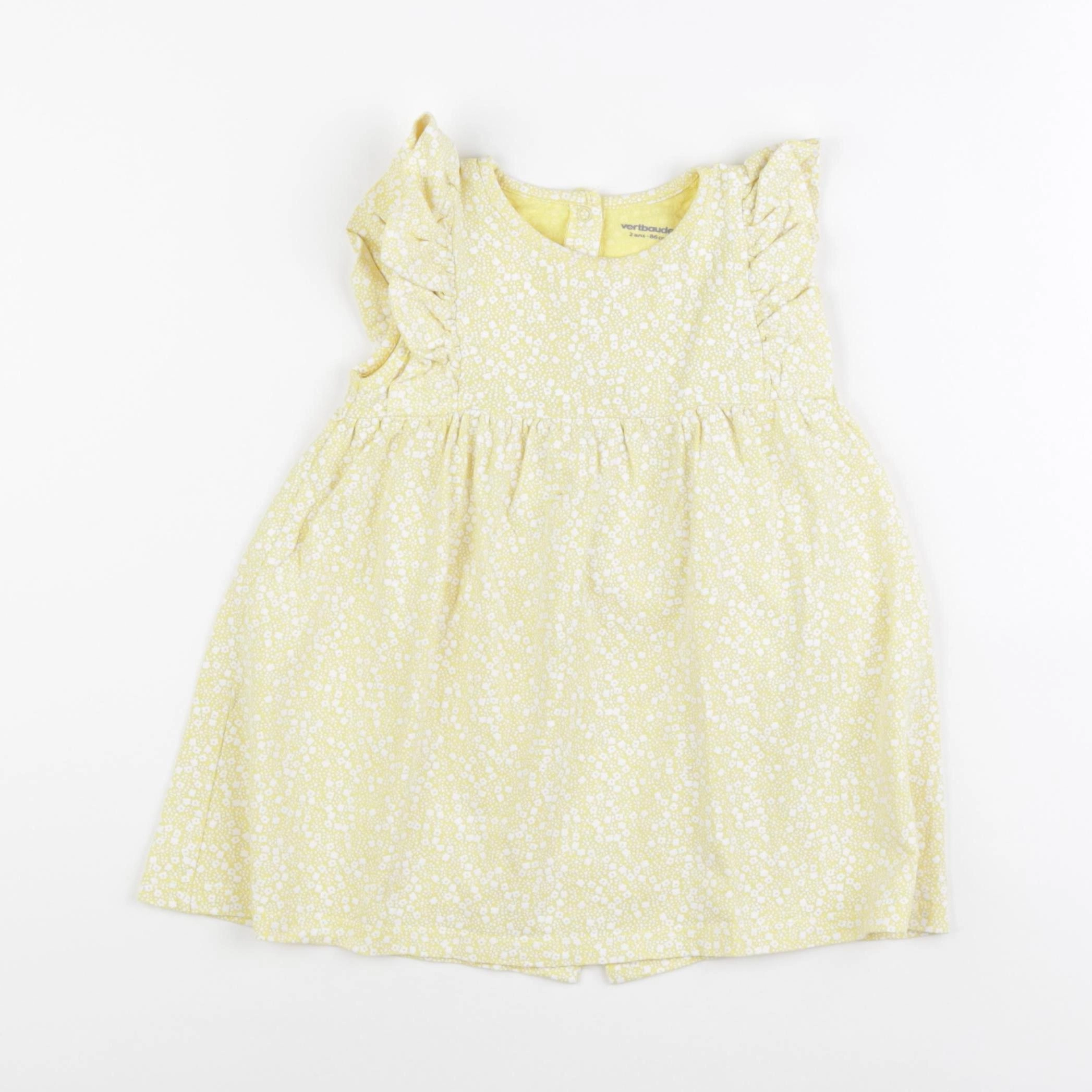 Vertbaudet - robe jaune, blanc - 2 ans