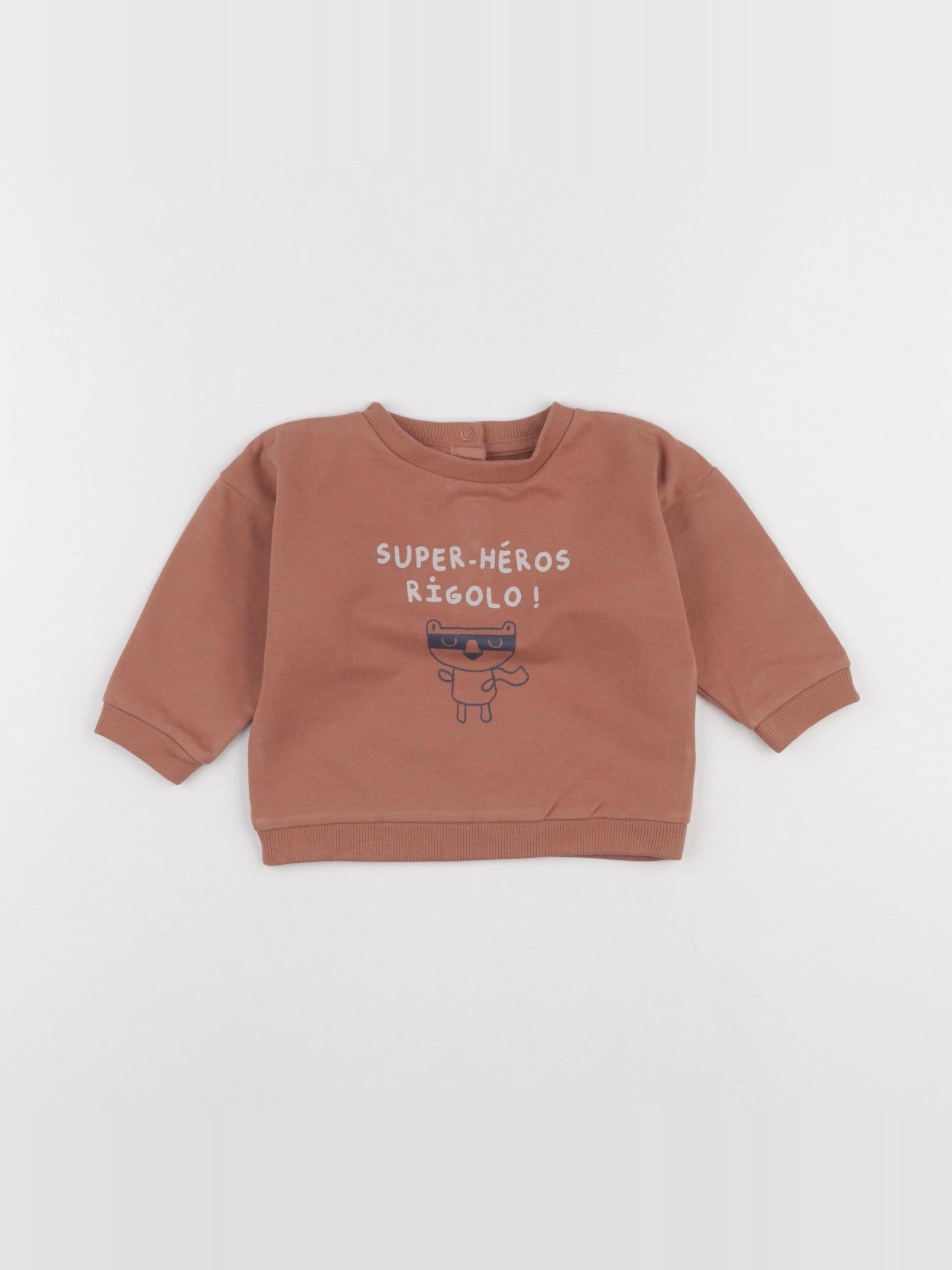 Vertbaudet - sweat marron - 9 mois