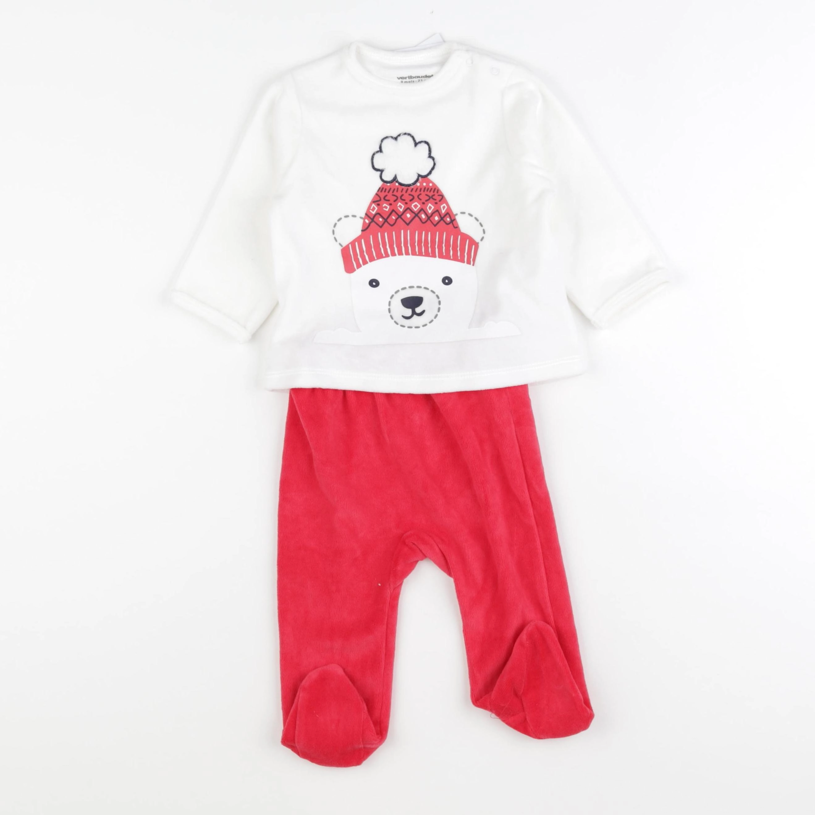Vertbaudet - pyjama velours rouge - 9 mois