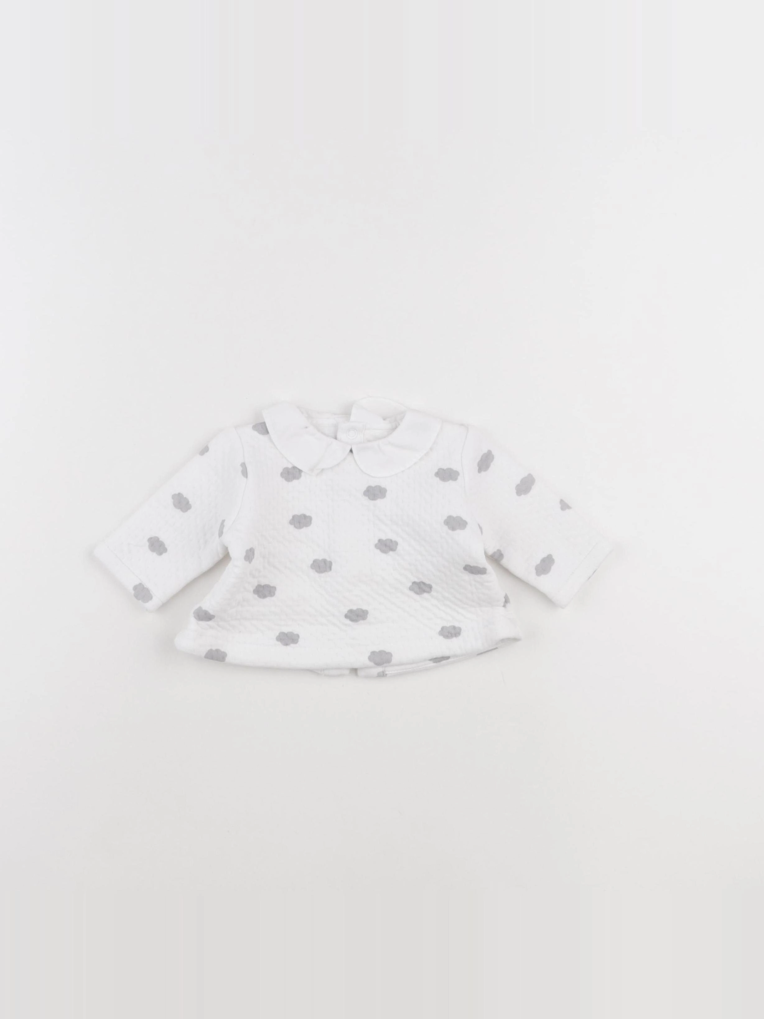 Jacadi - sweat blanc, gris - 3 mois