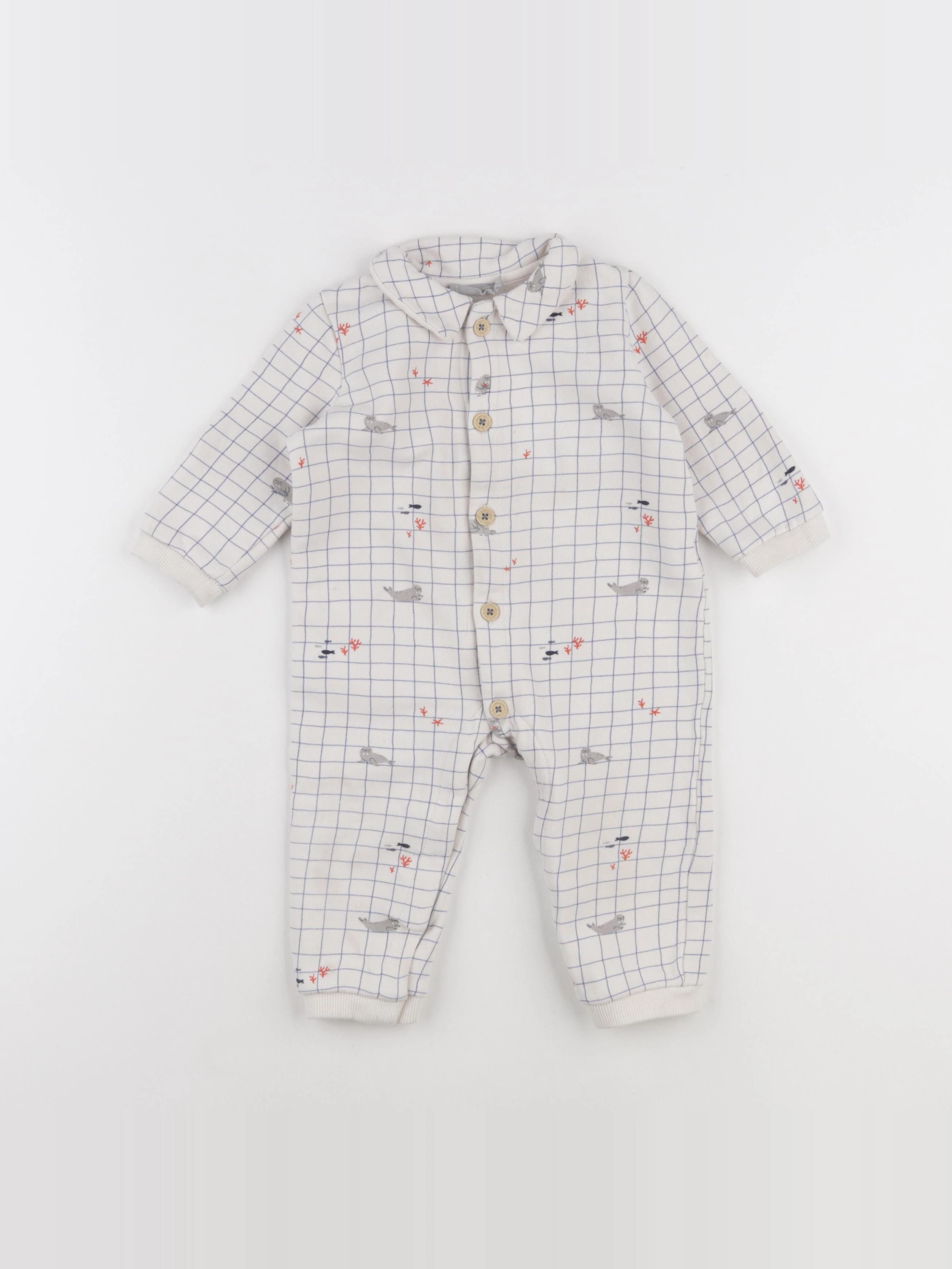 Boutchou - combinaison blanc, bleu - 12 mois