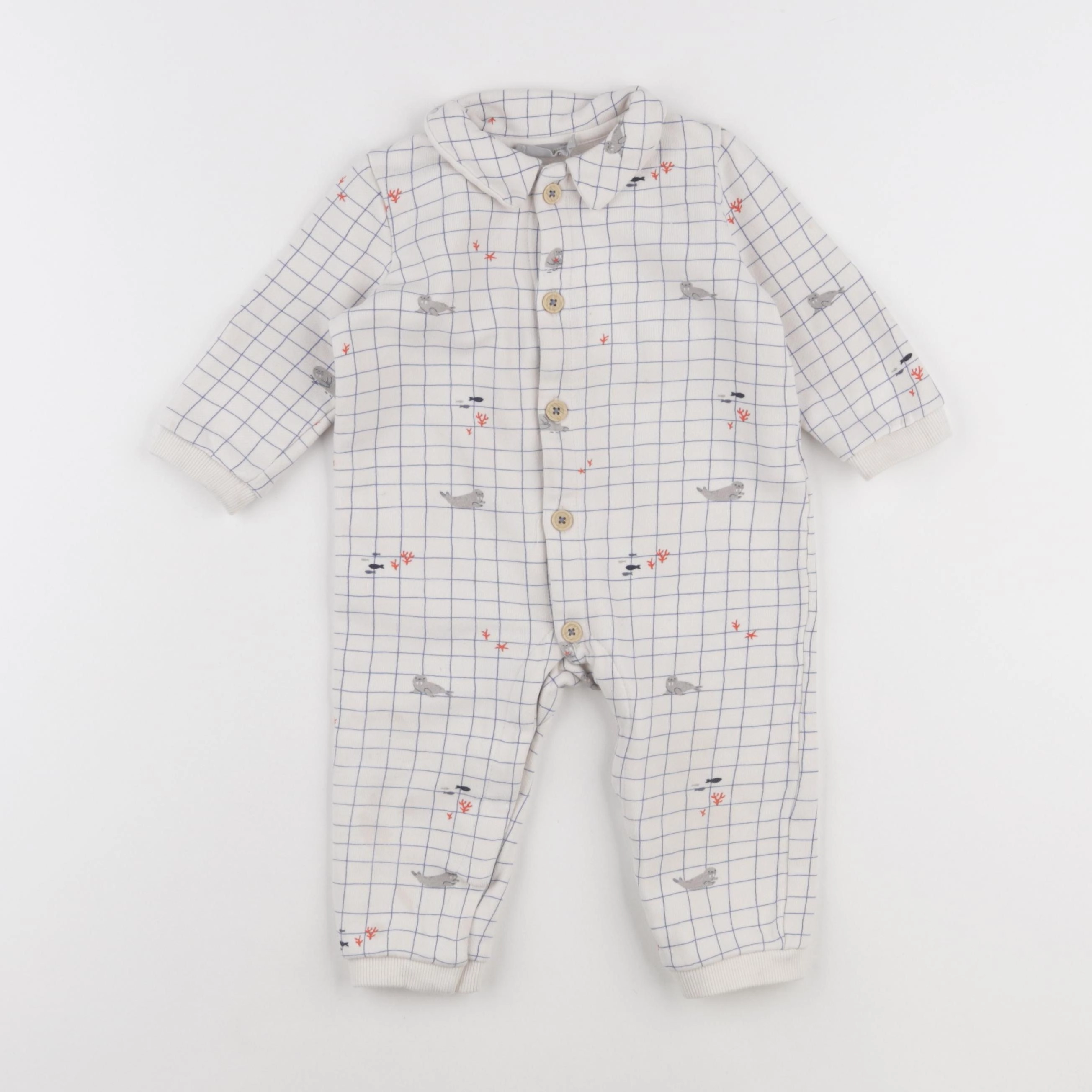 Boutchou - combinaison blanc, bleu - 12 mois