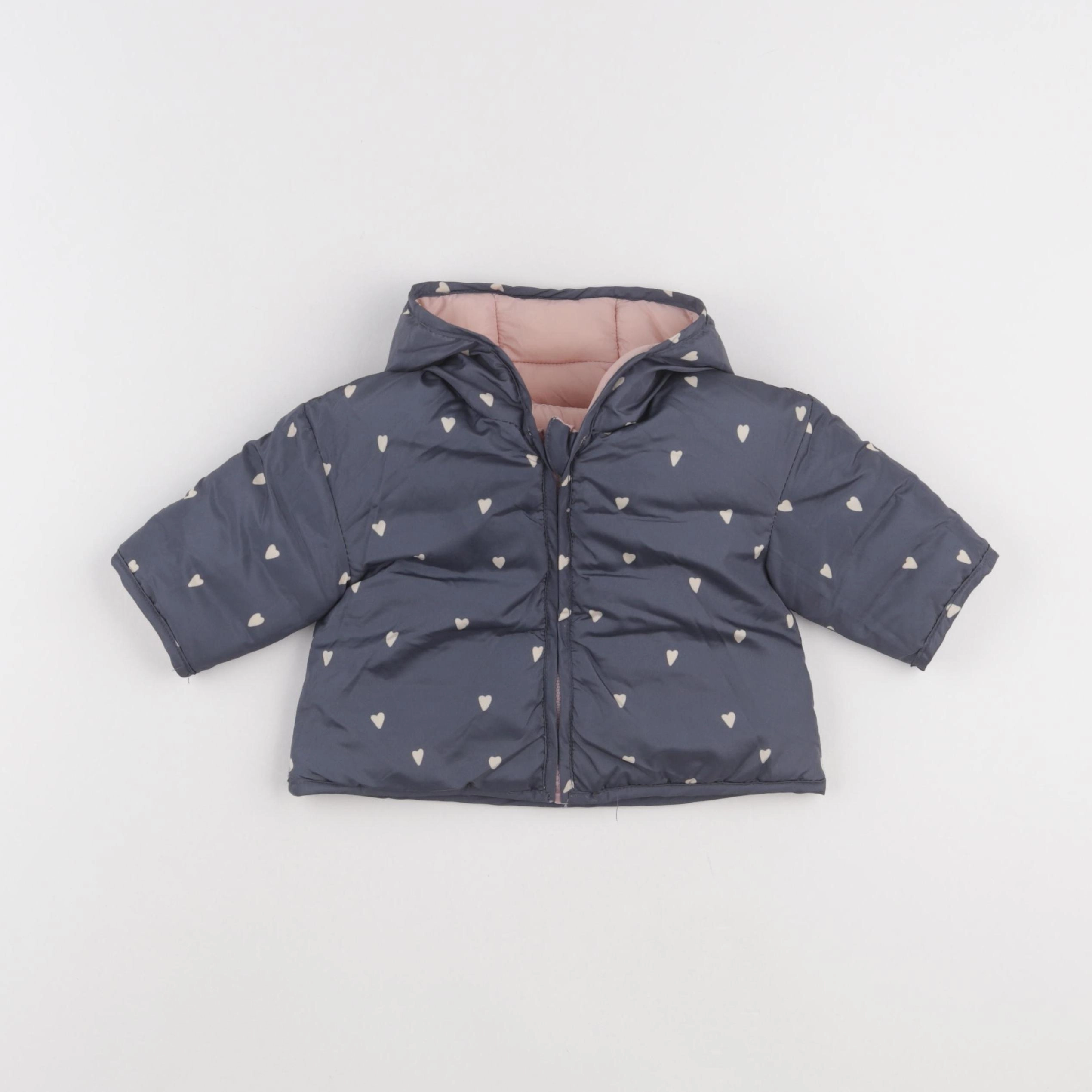 Vertbaudet - doudoune rose, gris - 0/3 mois