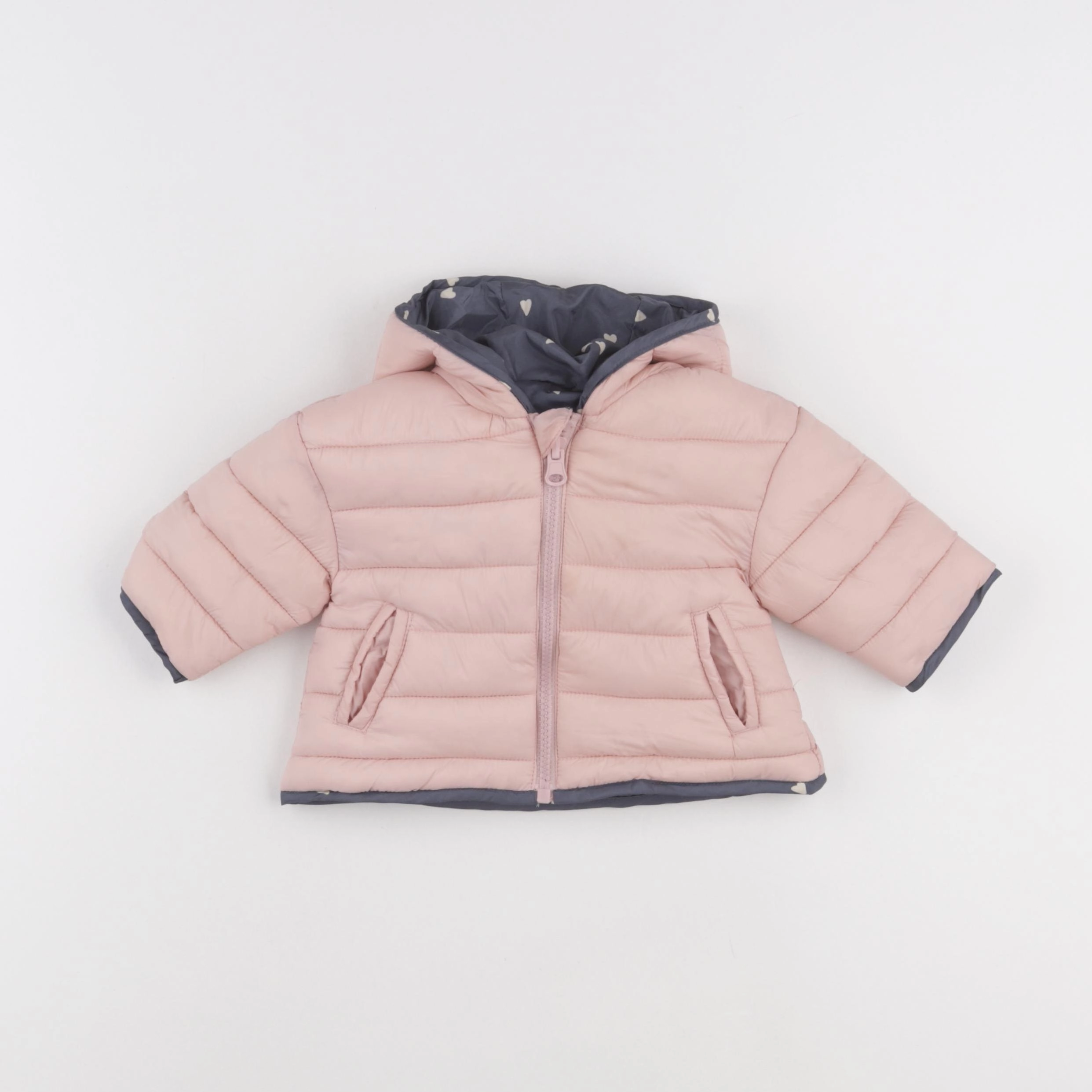 Vertbaudet - doudoune rose, gris - 0/3 mois