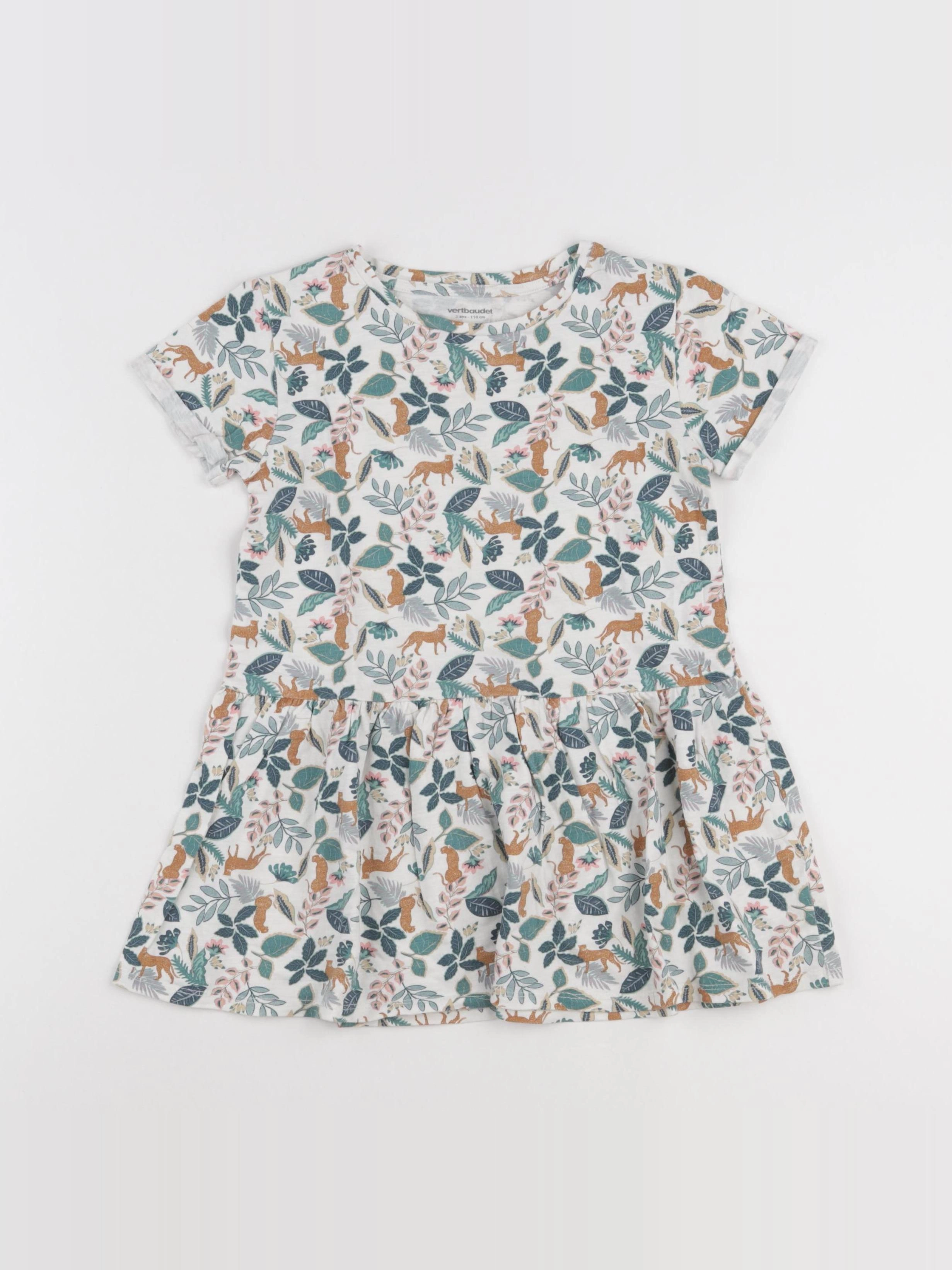 Vertbaudet - robe blanc, vert - 5 ans