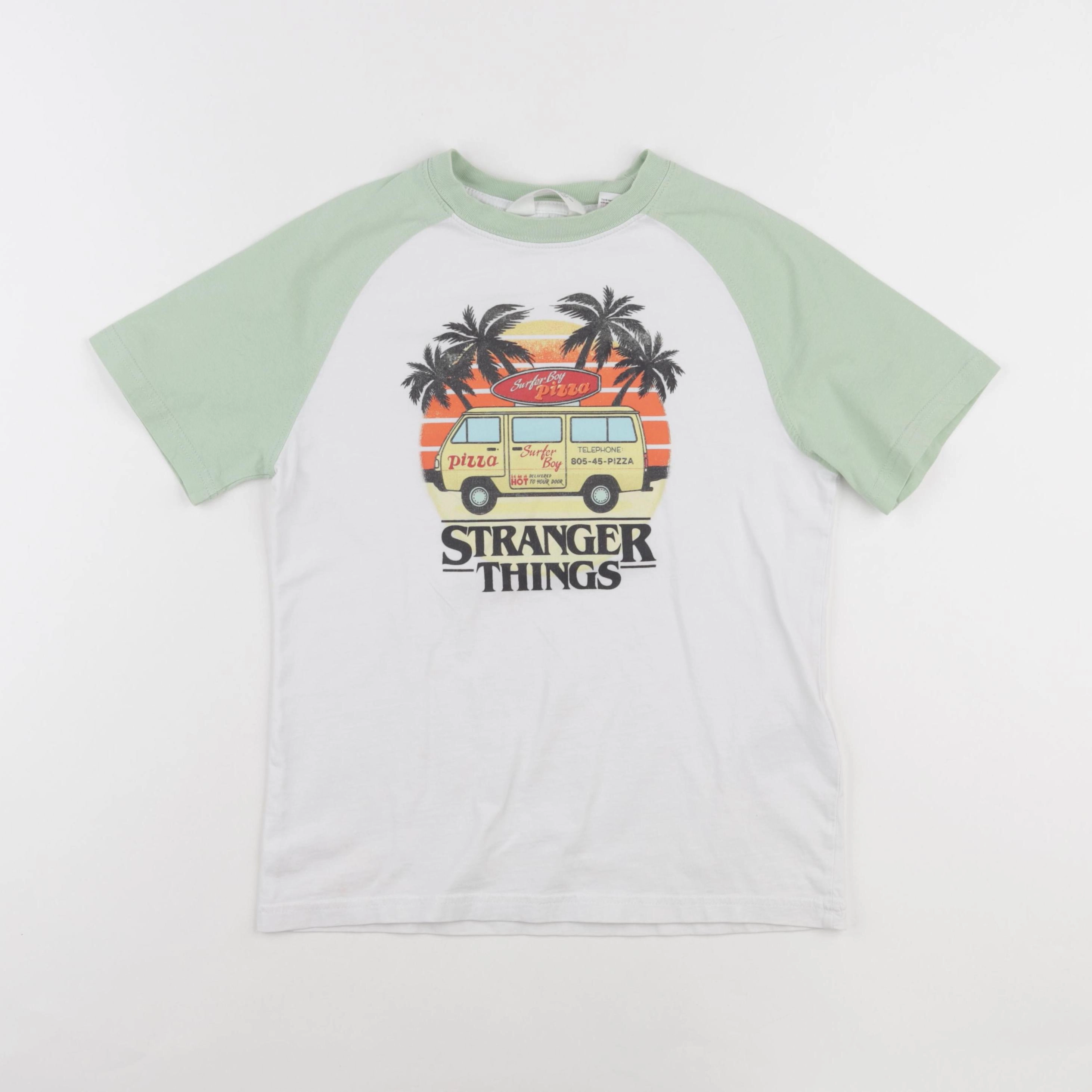 H&M - tee-shirt blanc, vert - 8/10 ans