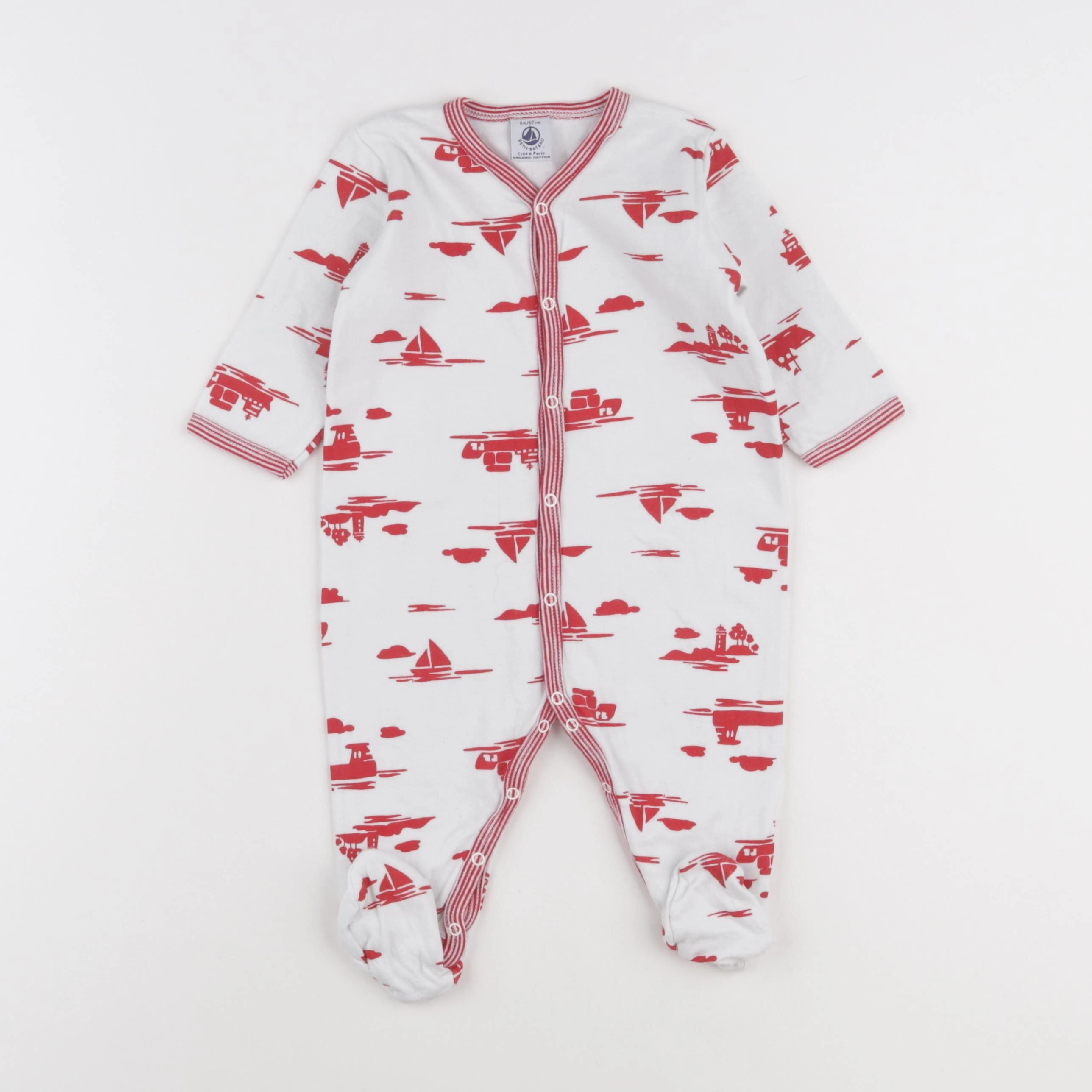 Petit Bateau - pyjama coton blanc, rouge - 6 mois