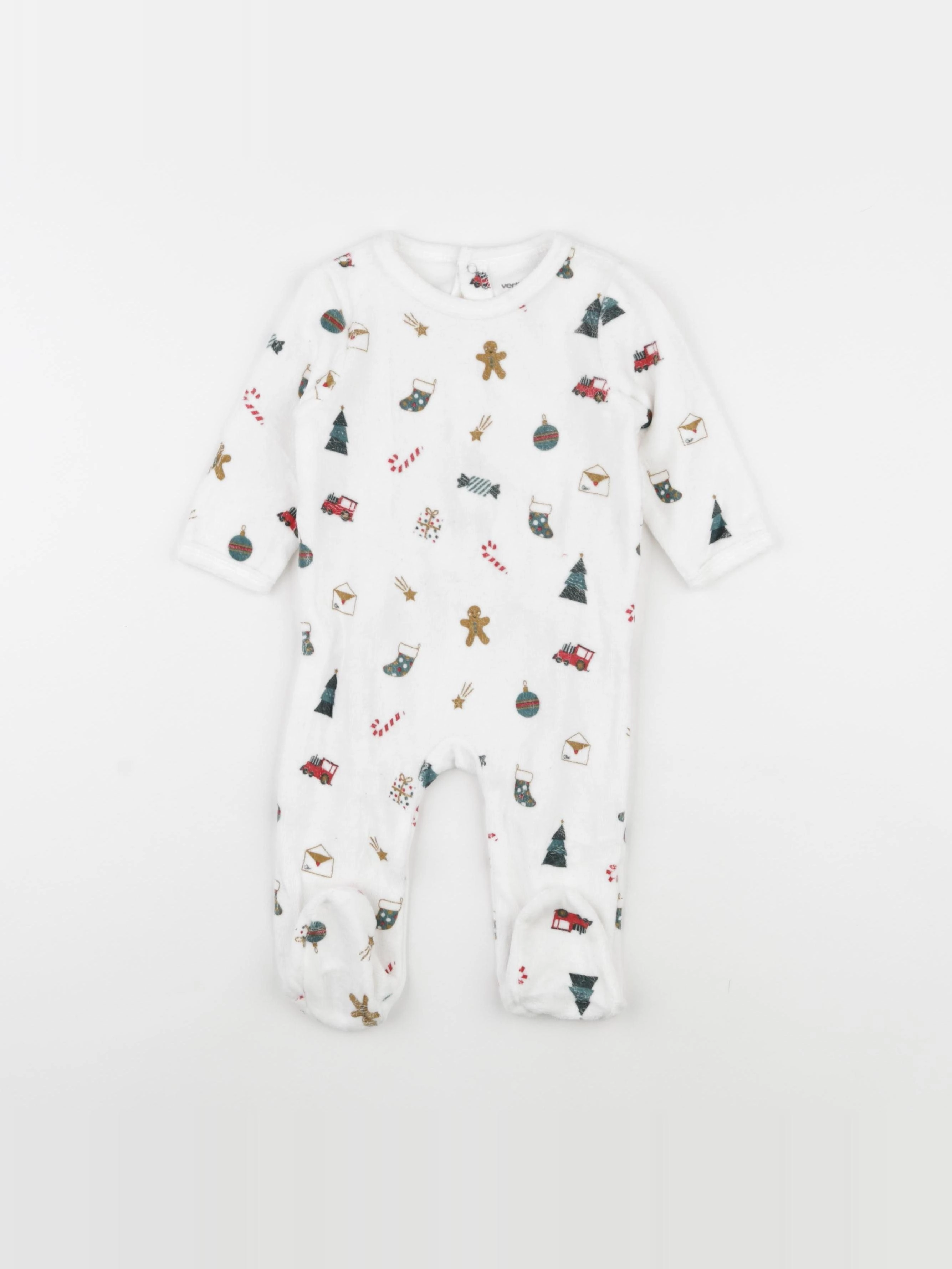 Vertbaudet - pyjama velours blanc, rouge - 6 mois