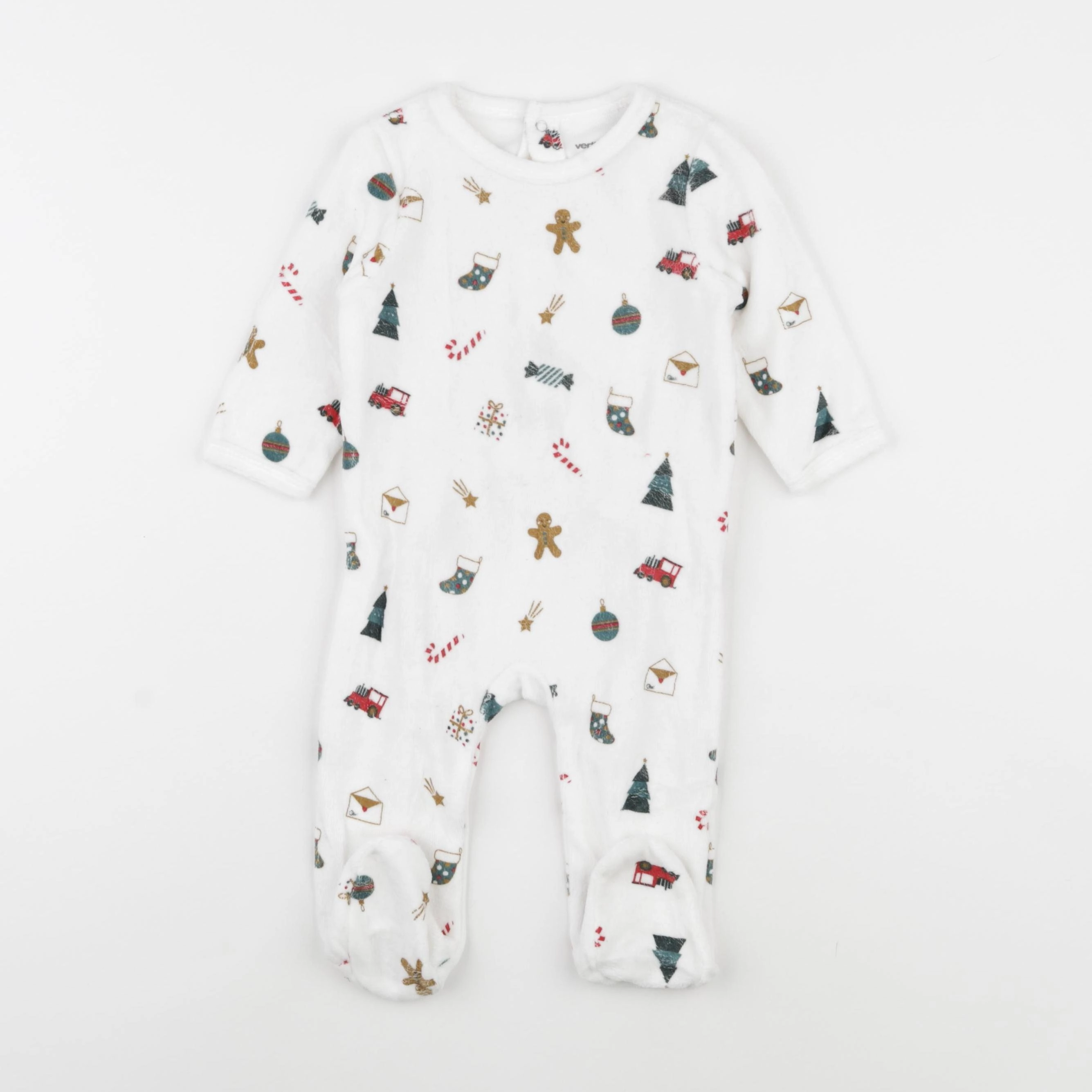 Vertbaudet - pyjama velours blanc, rouge - 6 mois