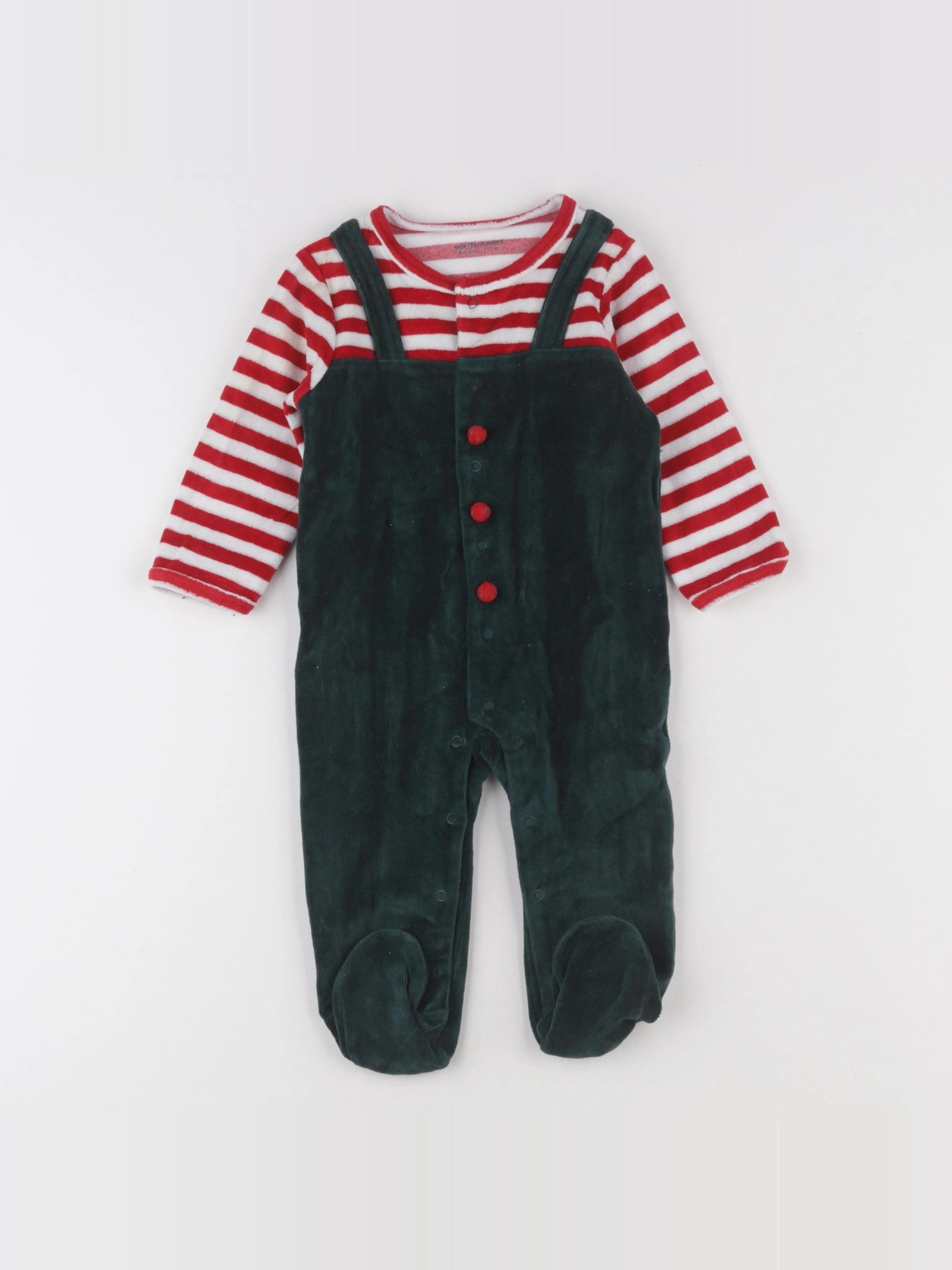 Vertbaudet - pyjama velours vert, rouge - 9 mois