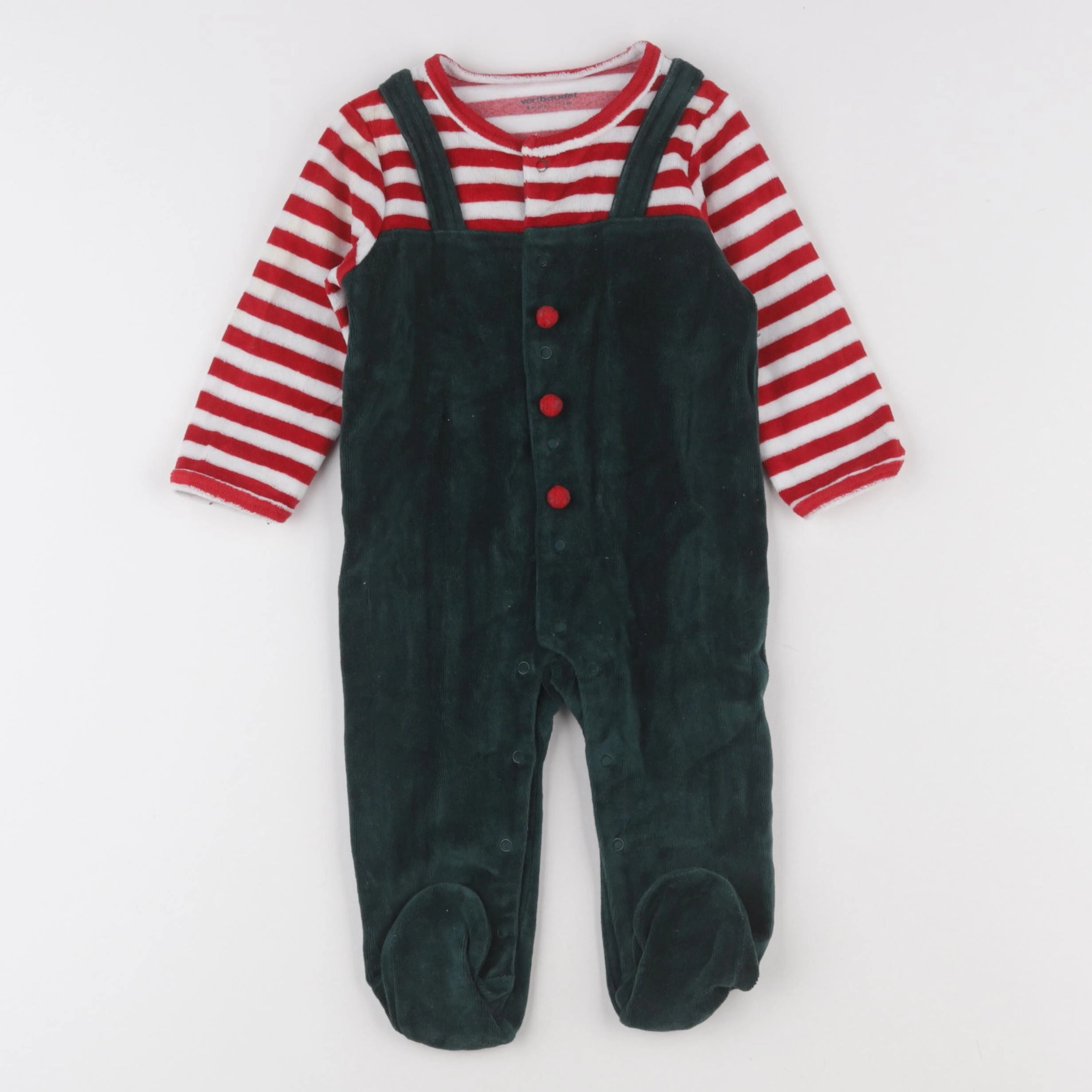Vertbaudet - pyjama velours vert, rouge - 9 mois