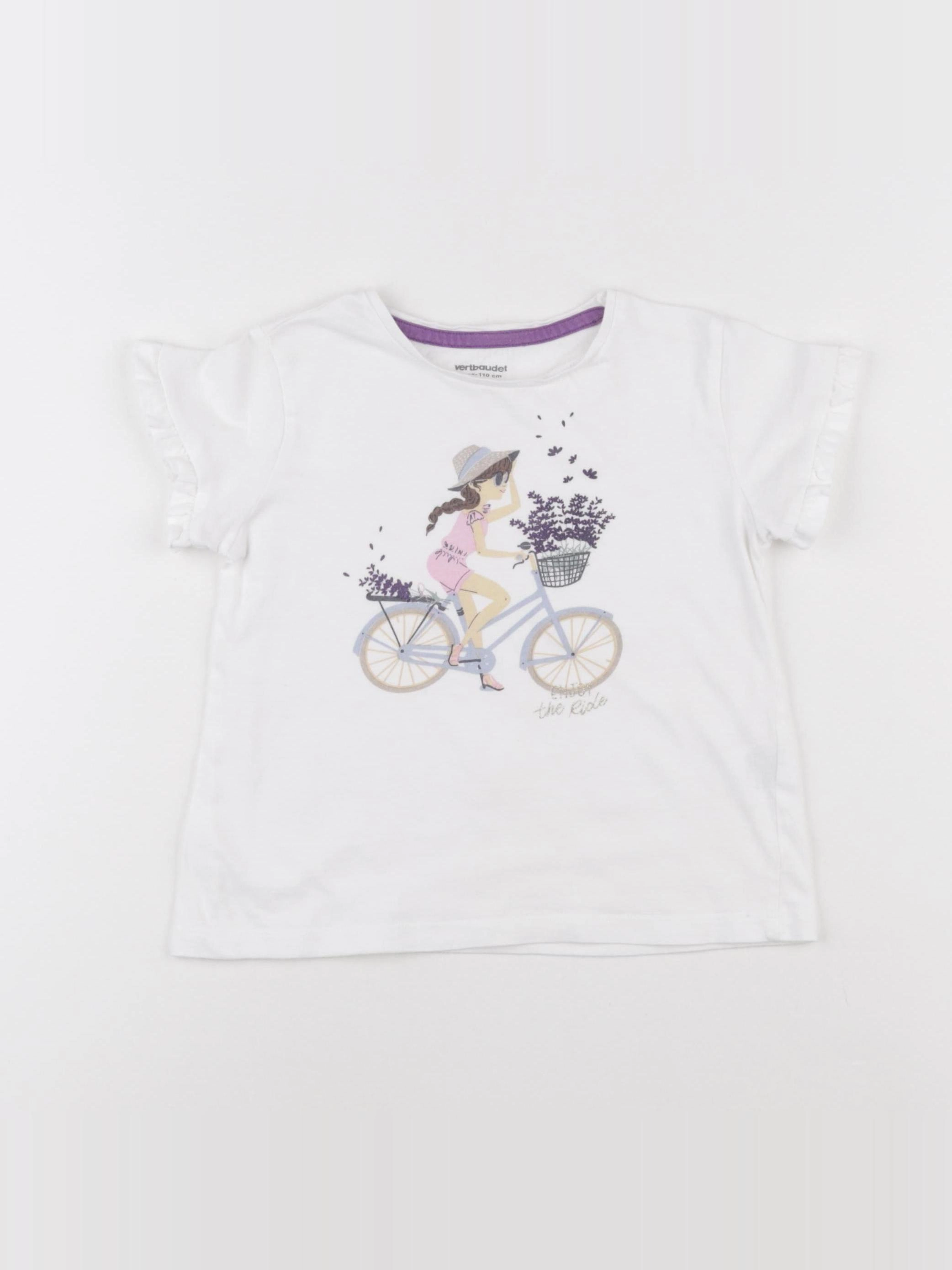 Vertbaudet - tee-shirt blanc, violet - 5 ans