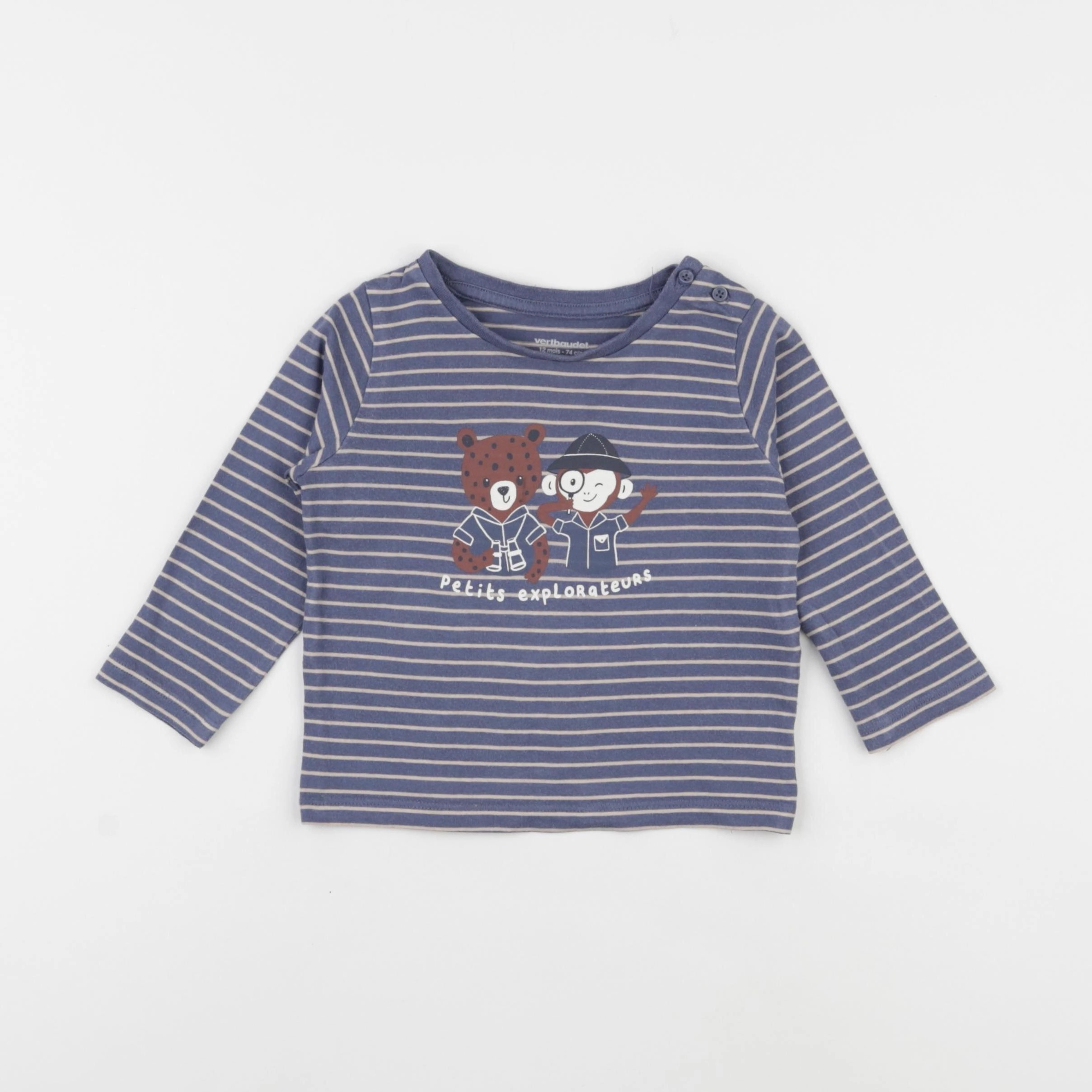 Vertbaudet - tee-shirt bleu - 12 mois