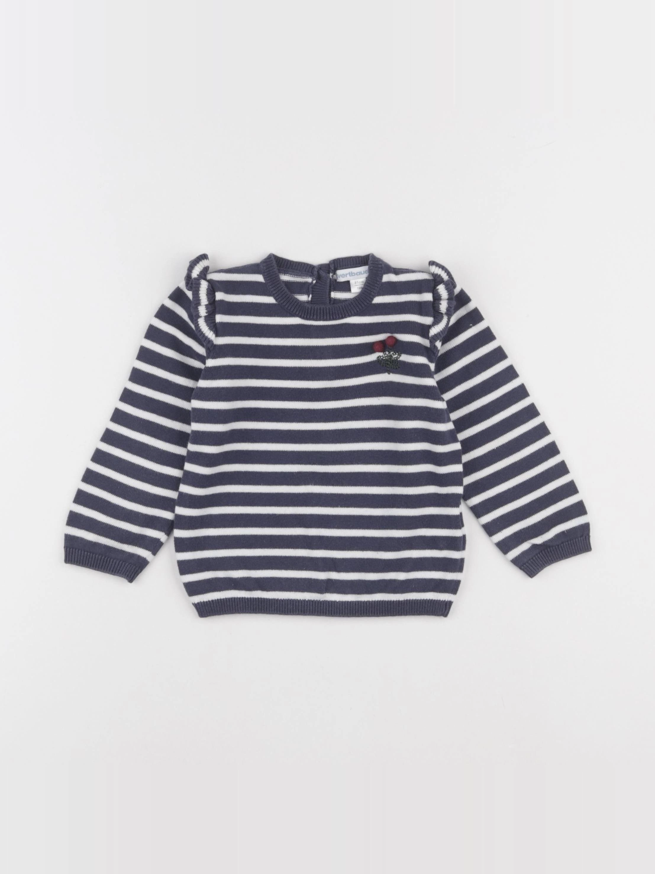 Vertbaudet - pull bleu, blanc - 18 mois