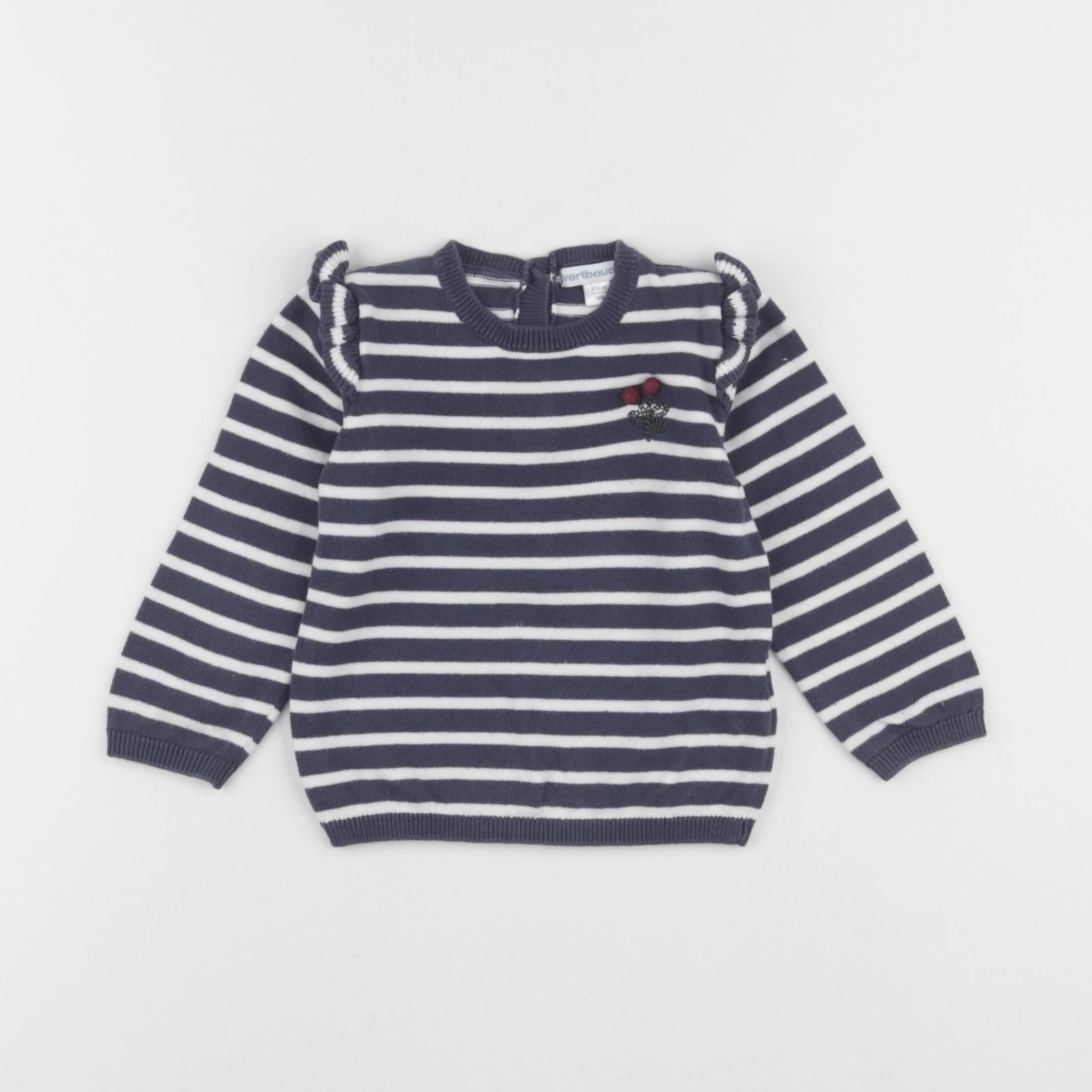 Vertbaudet - pull bleu, blanc - 18 mois