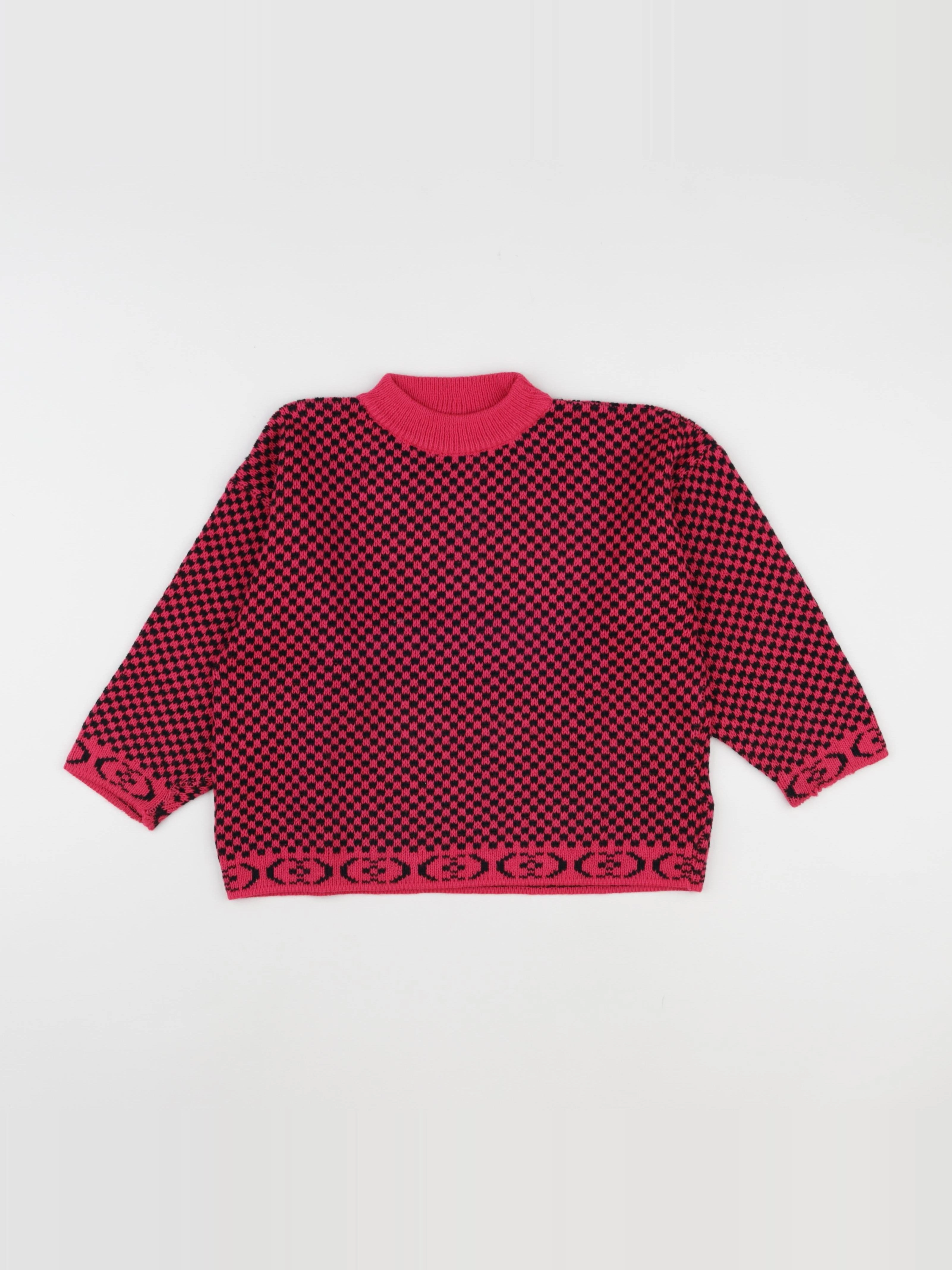Vintage - pull rose, noir - 5 ans