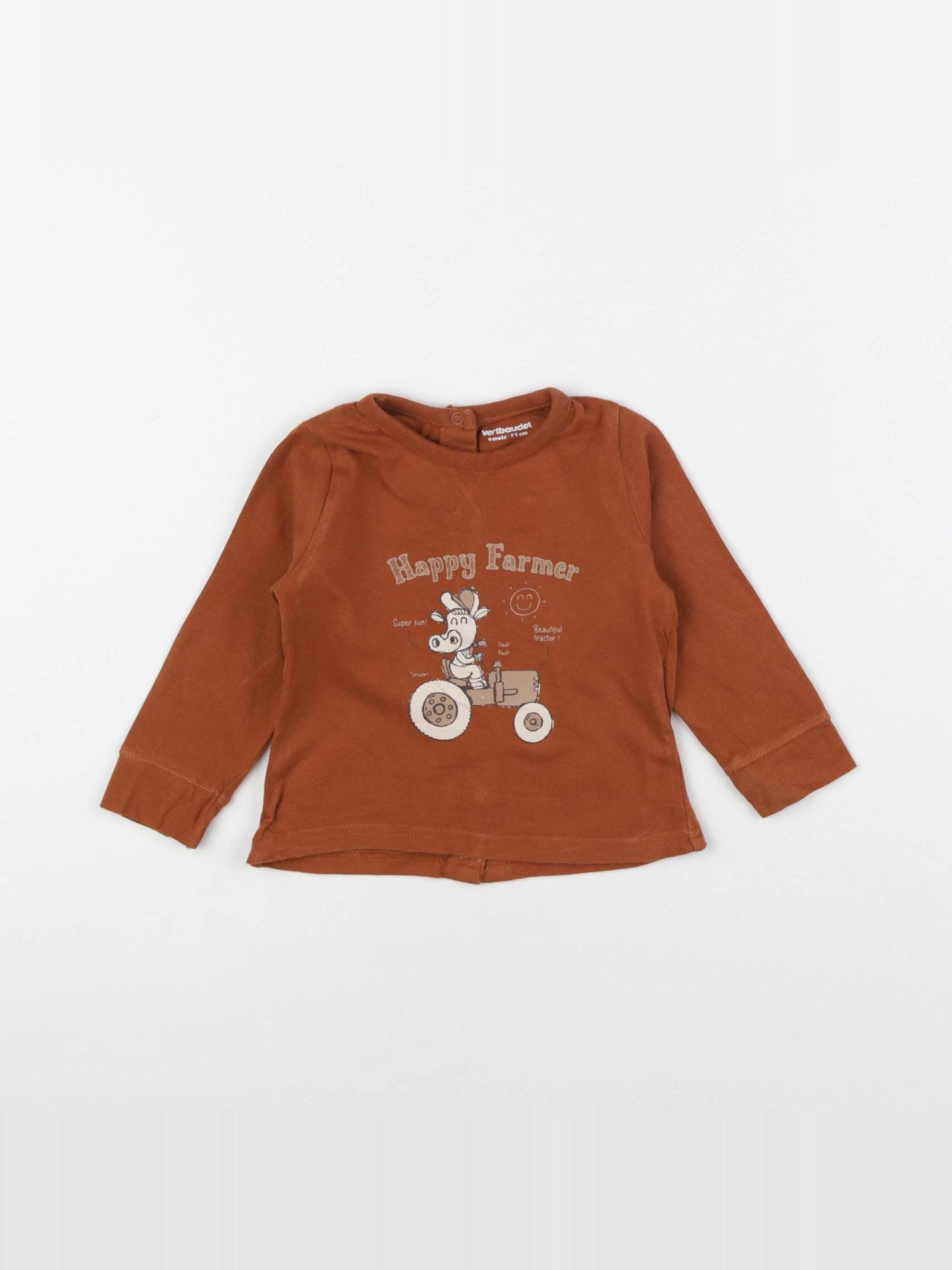 Vertbaudet - tee-shirt marron - 9 mois